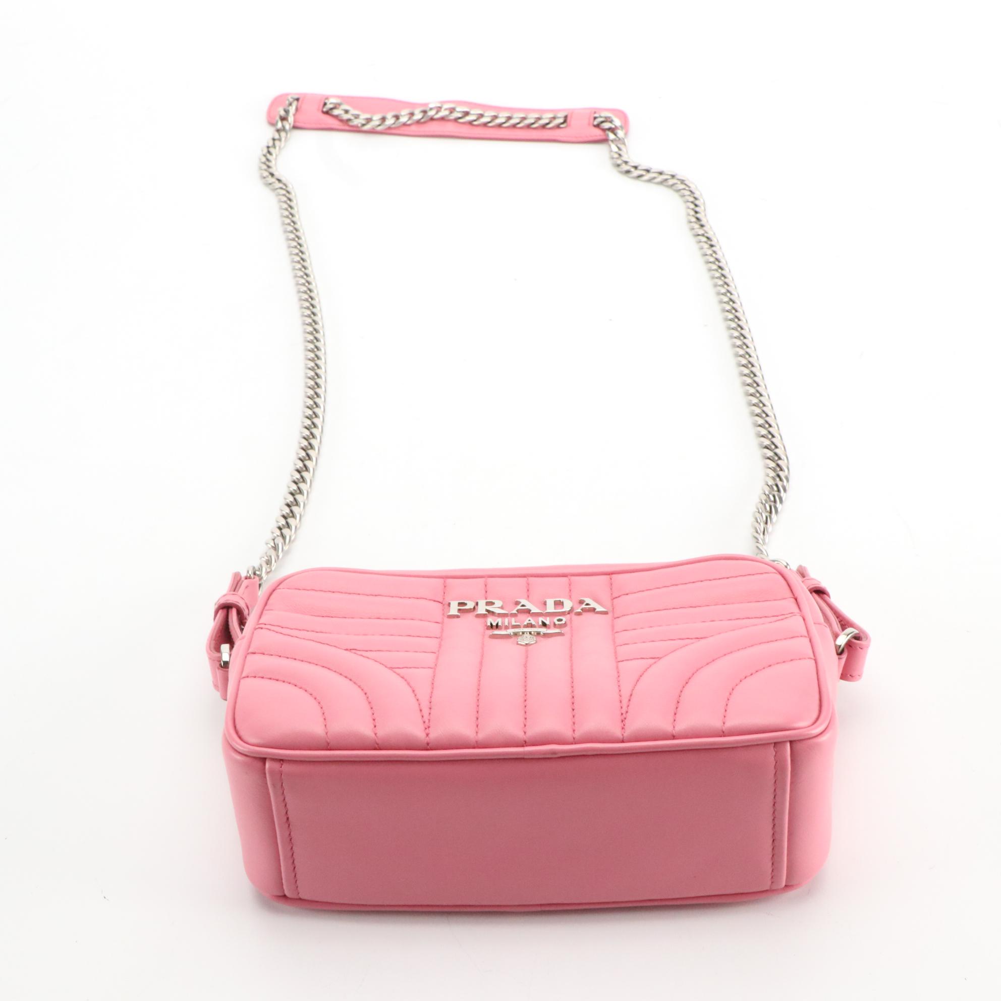 Prada Geranium Pink Diagramme Leather Camera Crossbody Bag