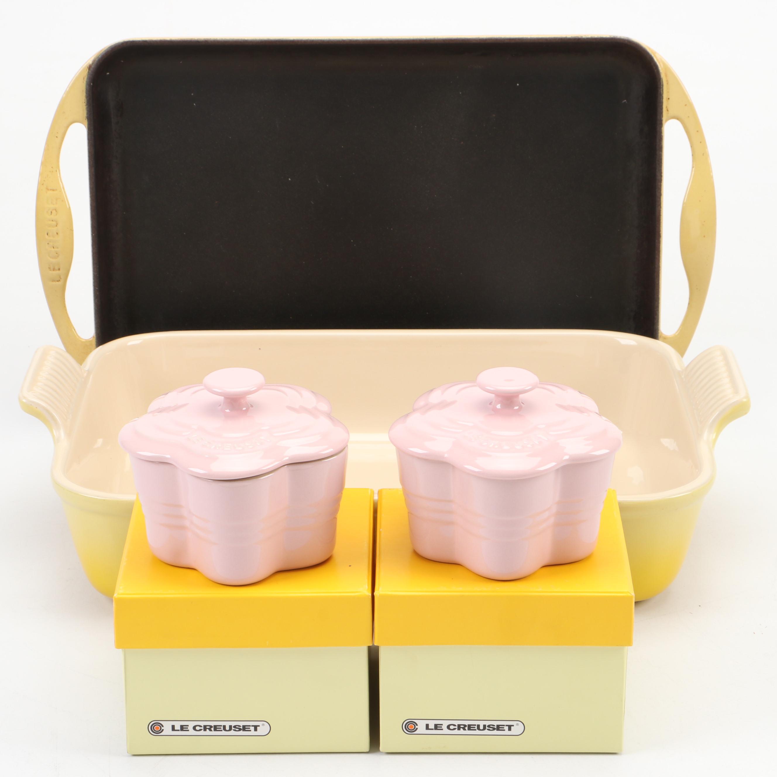Le Creuset Enameled Cast Iron Griddle with Stoneware Baking Dish and Ramekins