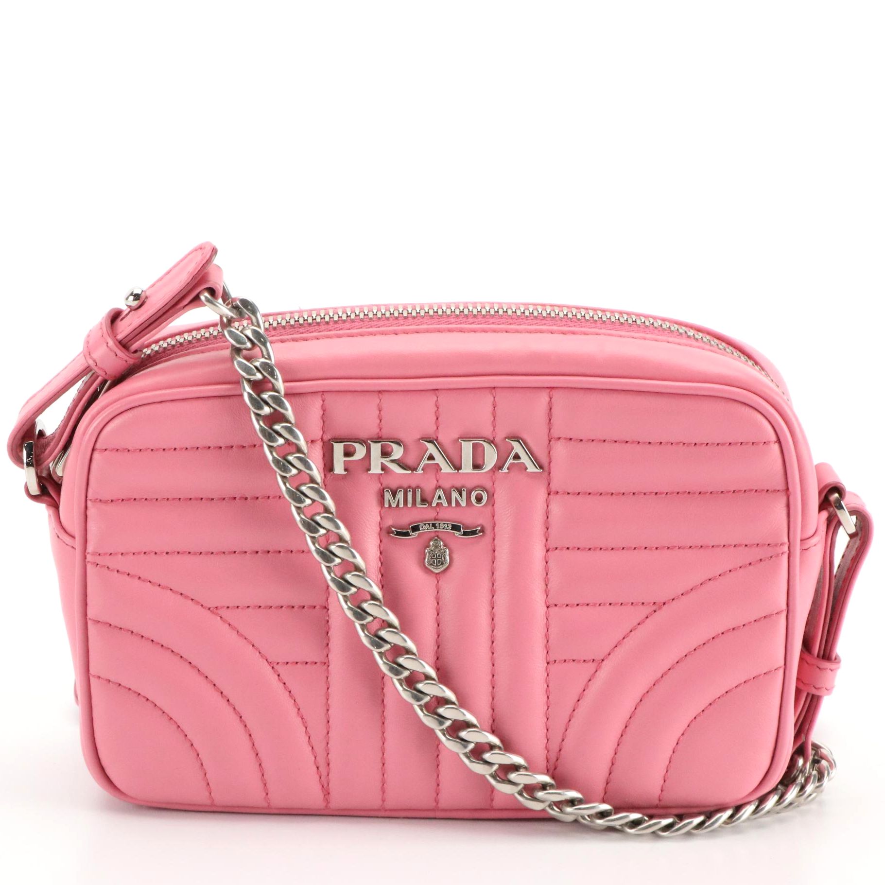 Prada Geranium Pink Diagramme Leather Camera Crossbody Bag