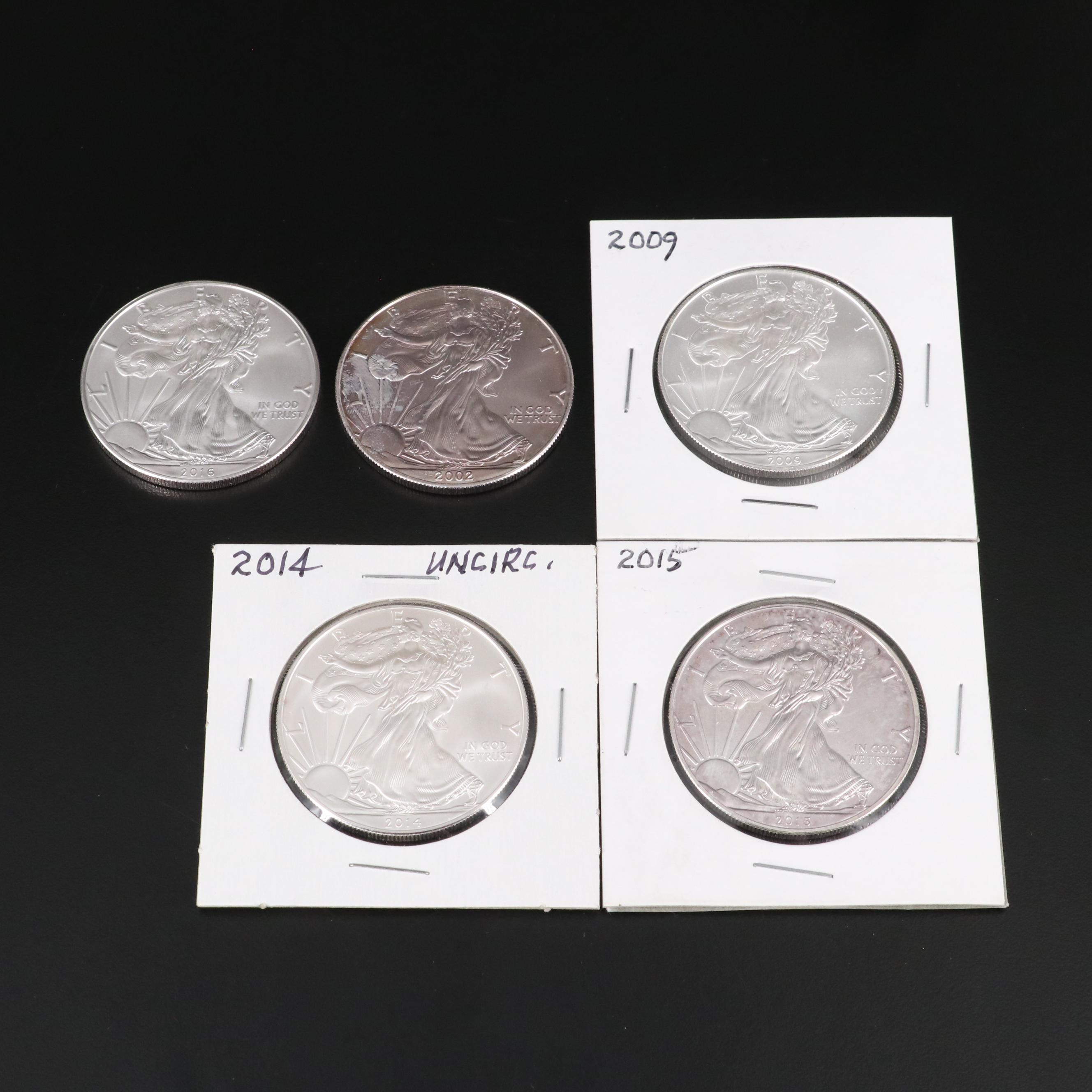 Five American Silver Eagles Including 2016