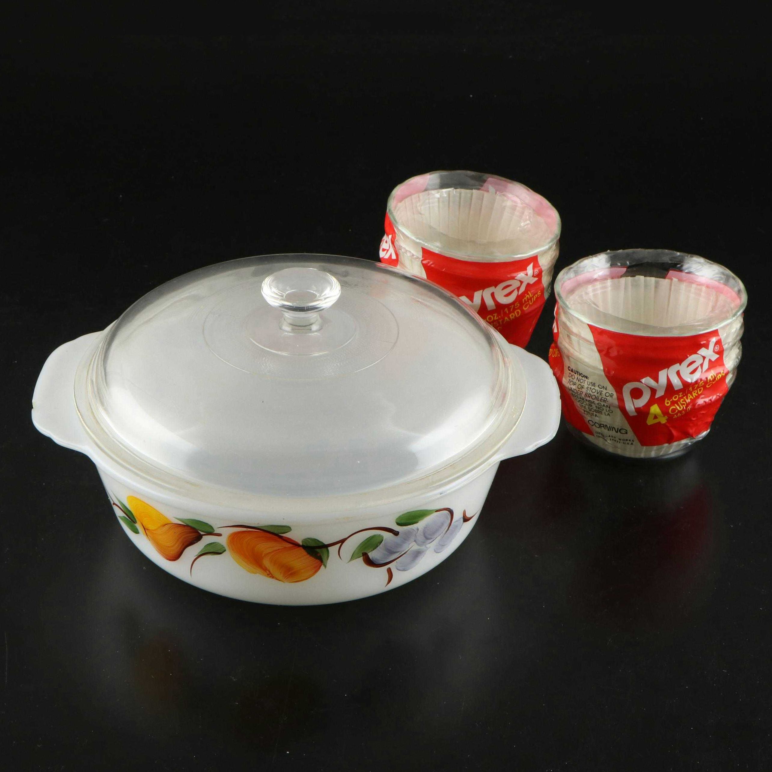 Anchor Hocking "Fruit" Glass Casserole Dish with Pyrex Glass Pie Dishes and More