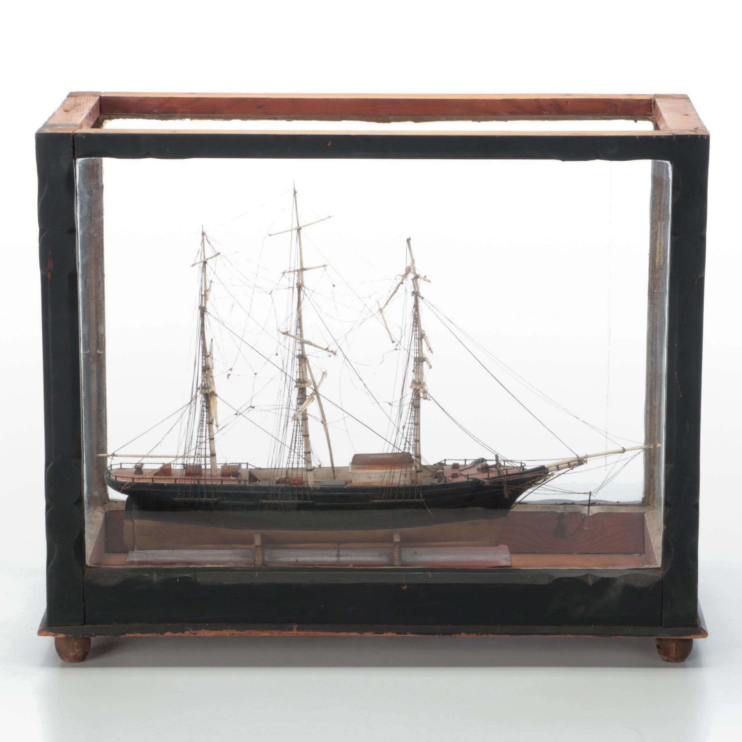 Hand-Crafted Model Sailing Ship in Glass Display Case