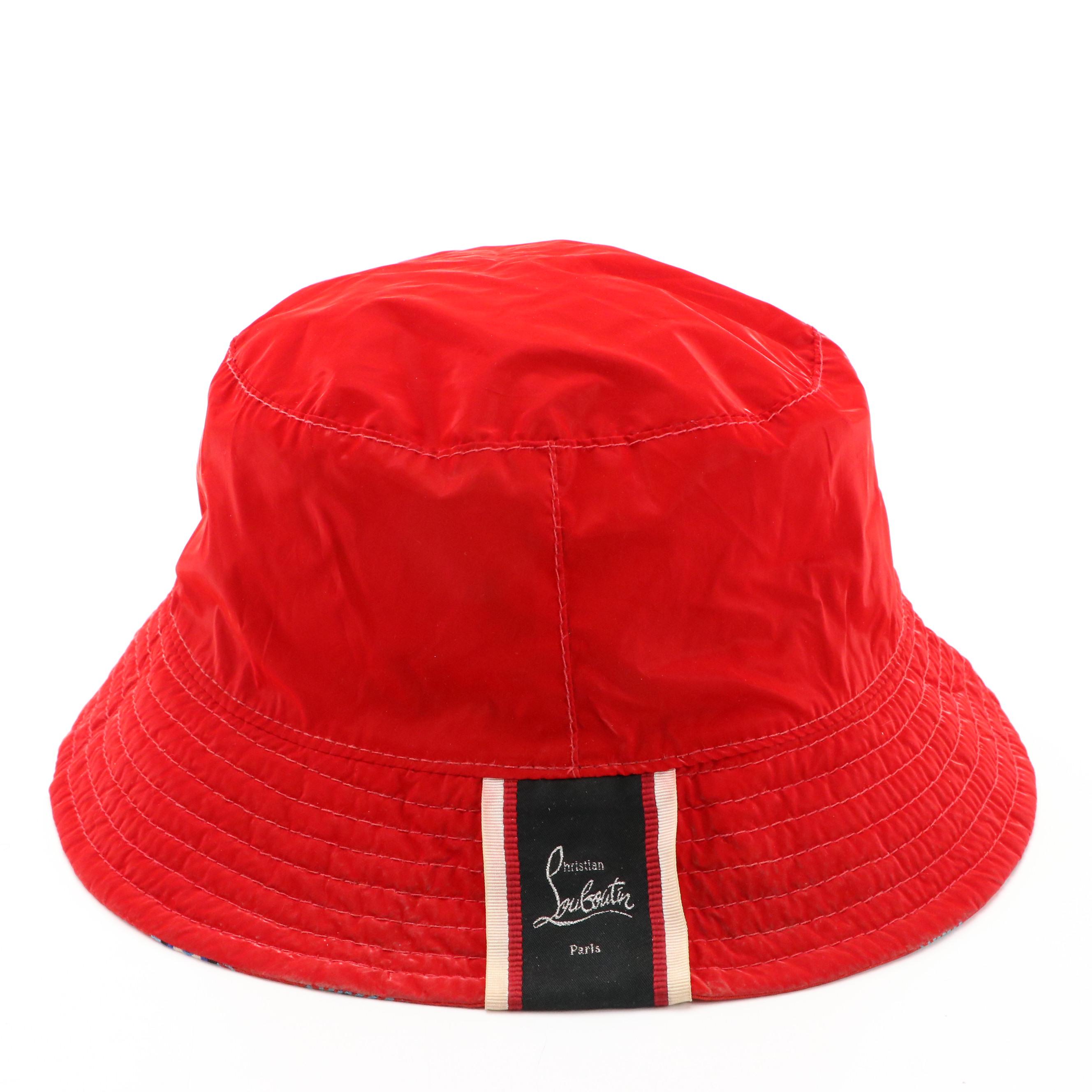 Christian Louboutin Red Evil Eye Print Reversible Polyester Blend Bucket Hat