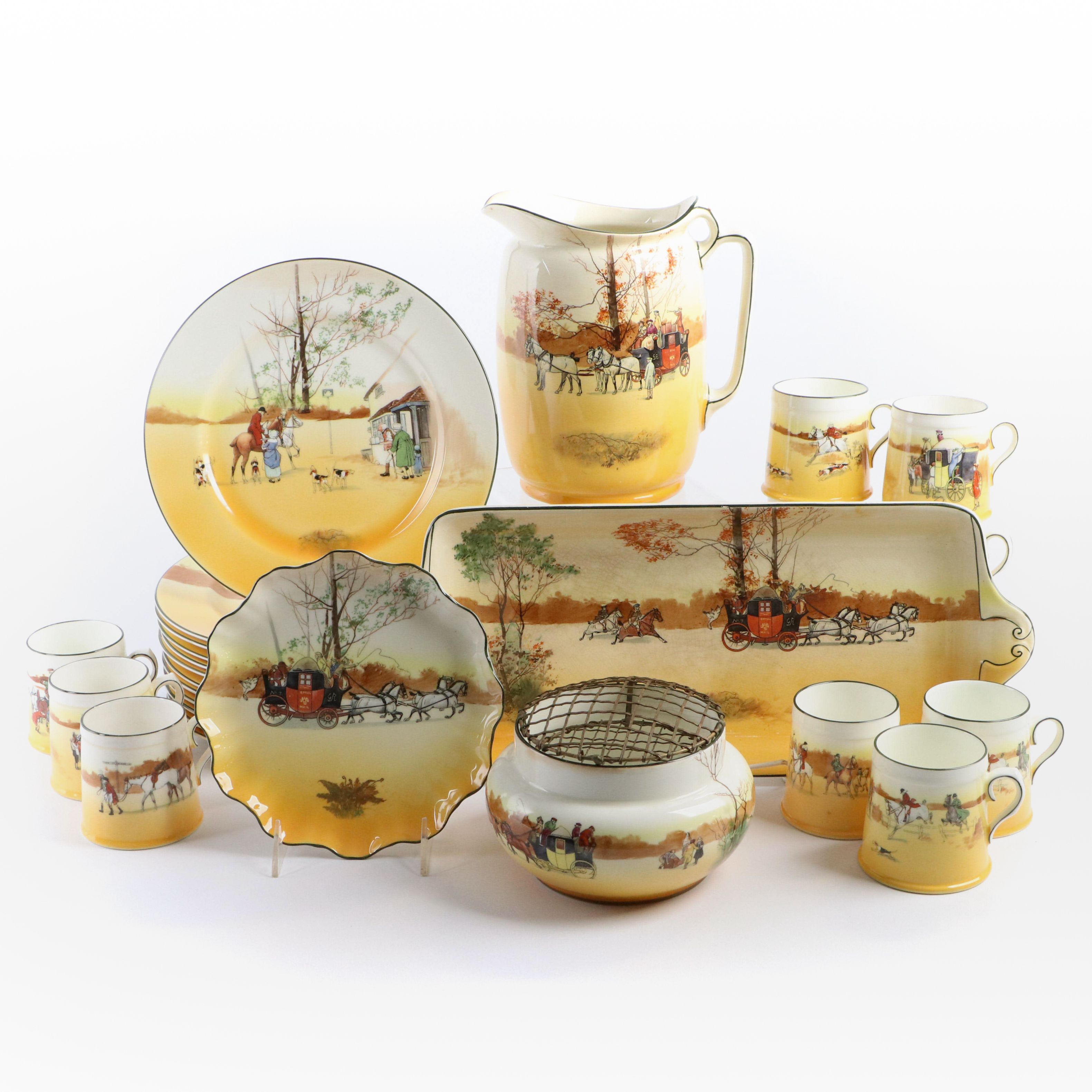 Royal Doulton "Coaching Days" Porcelain Dinnerware Including a Sandwich Tray