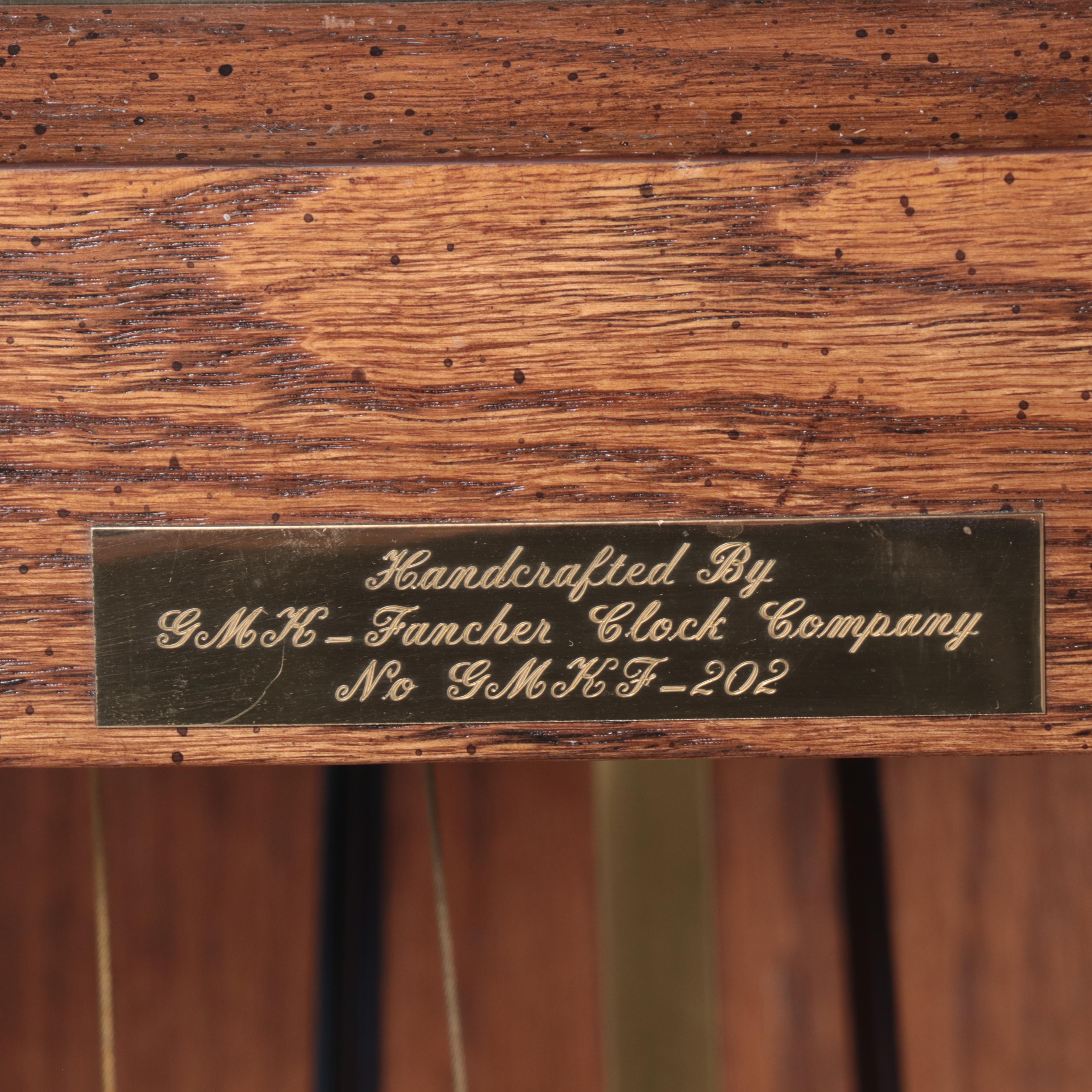 GMK-Fancher Clock Co. Federal Style Oak Grandfather Clock, Late 20th Century