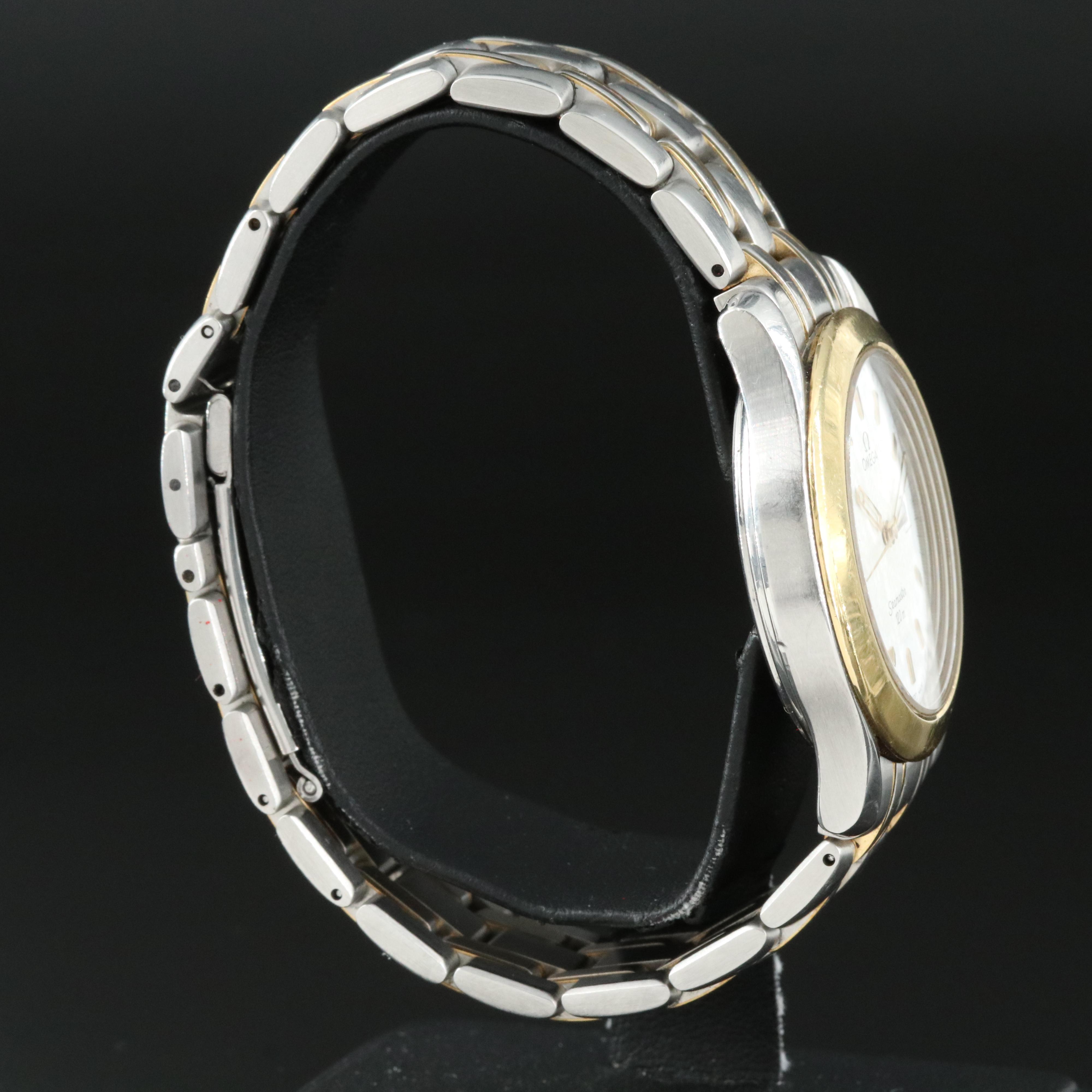 18K and Stainless Steel Omega Seamaster Watch with "Wave" Dial