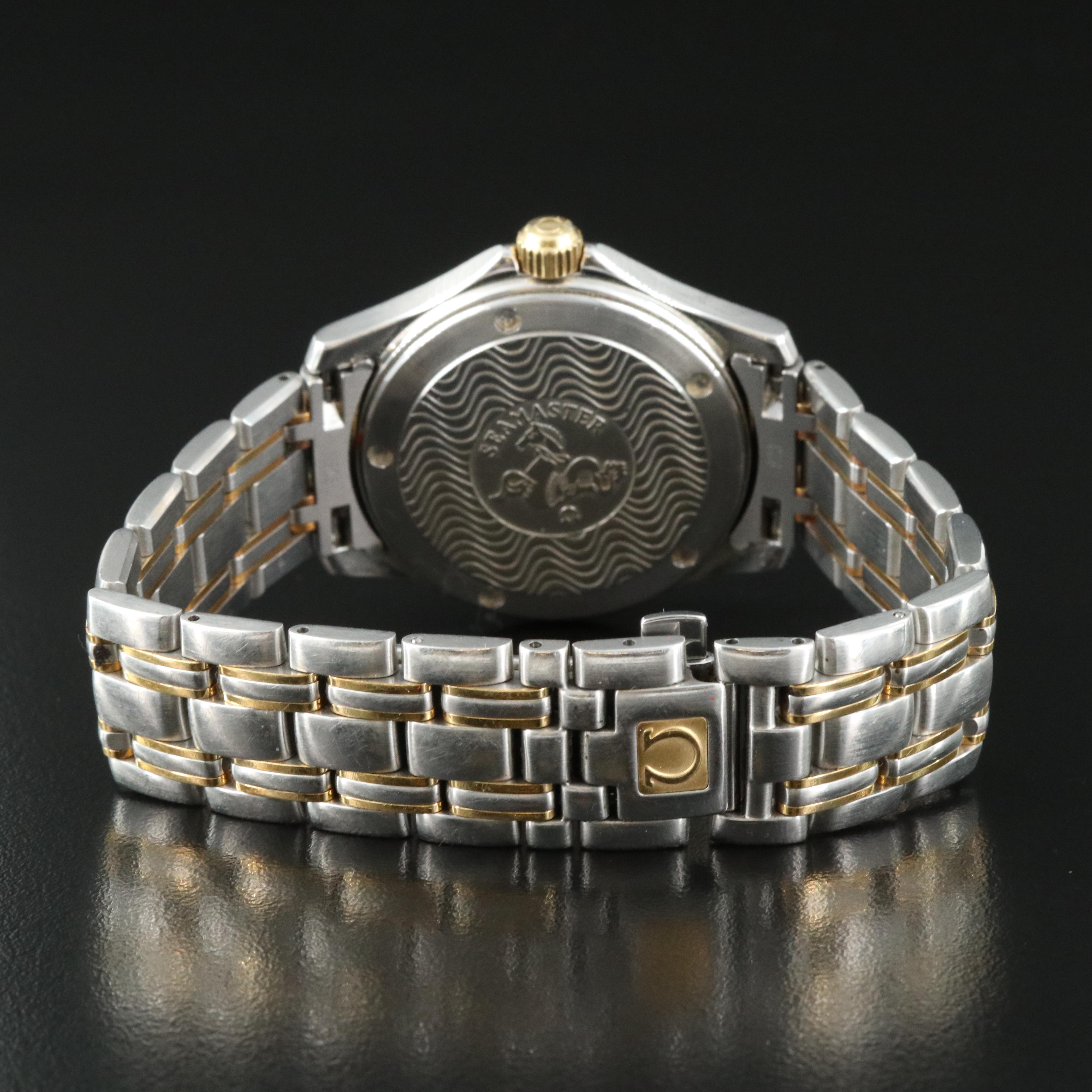 18K and Stainless Steel Omega Seamaster Watch with "Wave" Dial