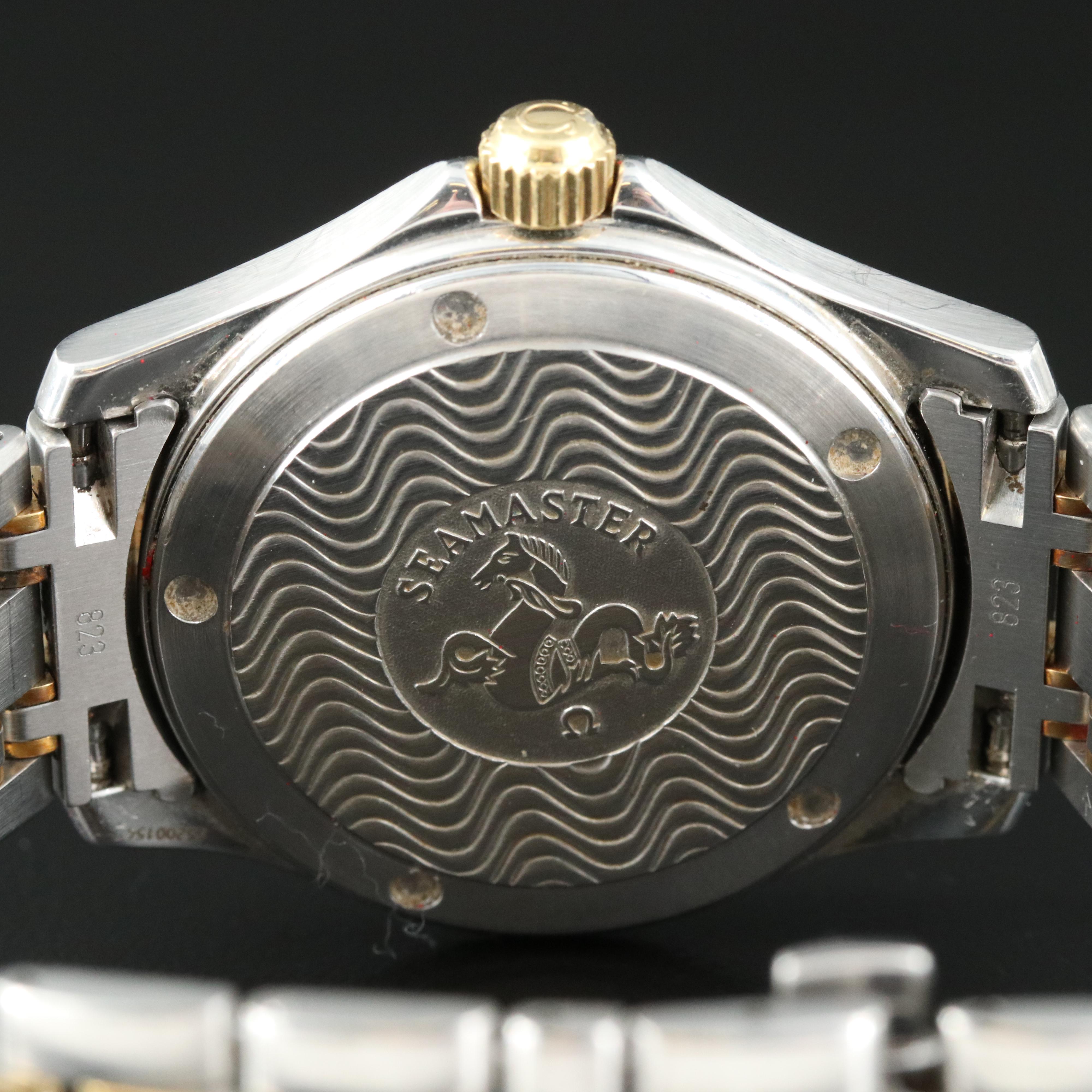 18K and Stainless Steel Omega Seamaster Watch with "Wave" Dial