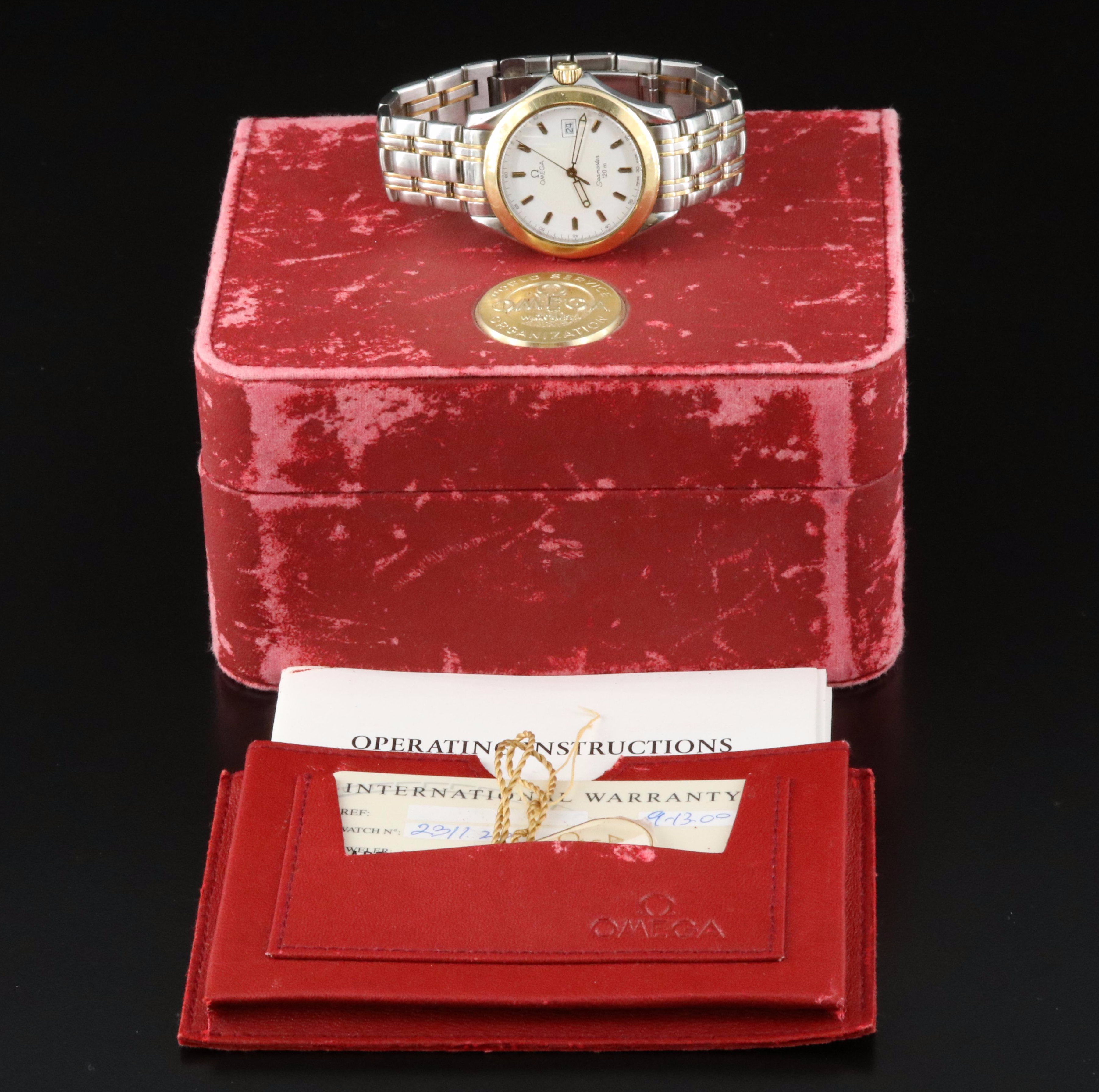 18K and Stainless Steel Omega Seamaster Watch with "Wave" Dial