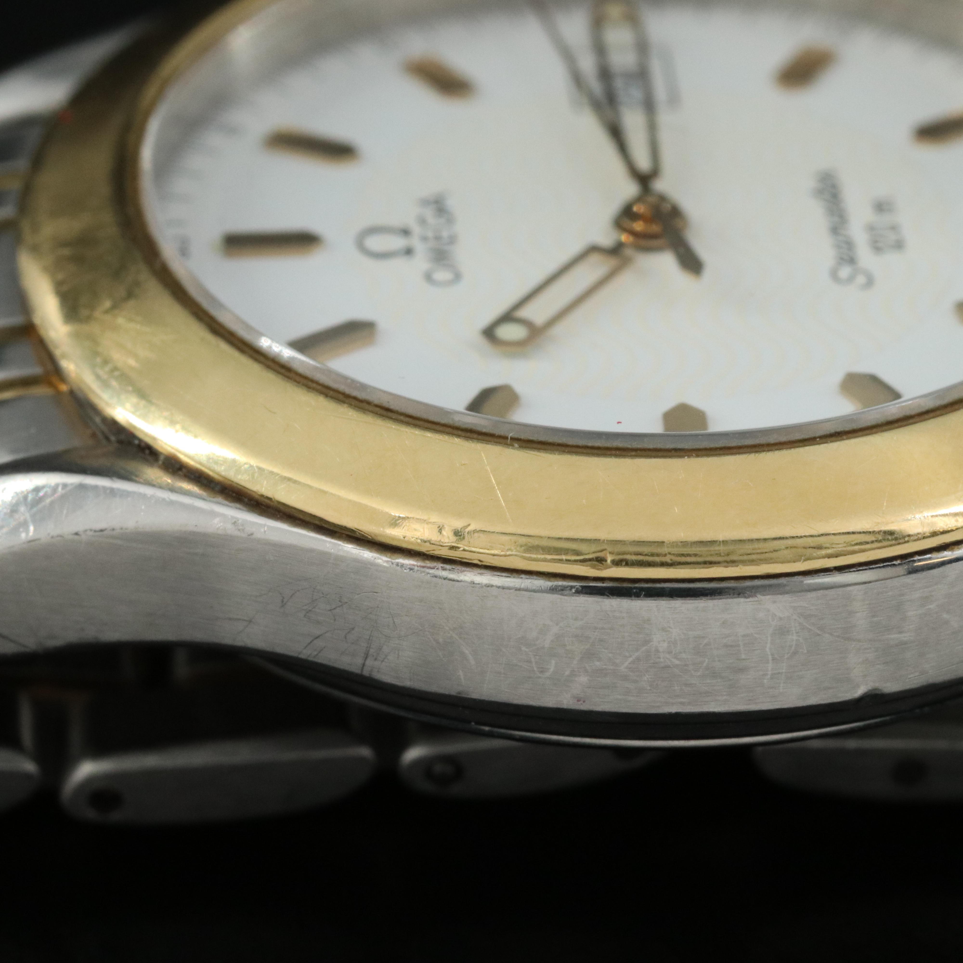 18K and Stainless Steel Omega Seamaster Watch with "Wave" Dial