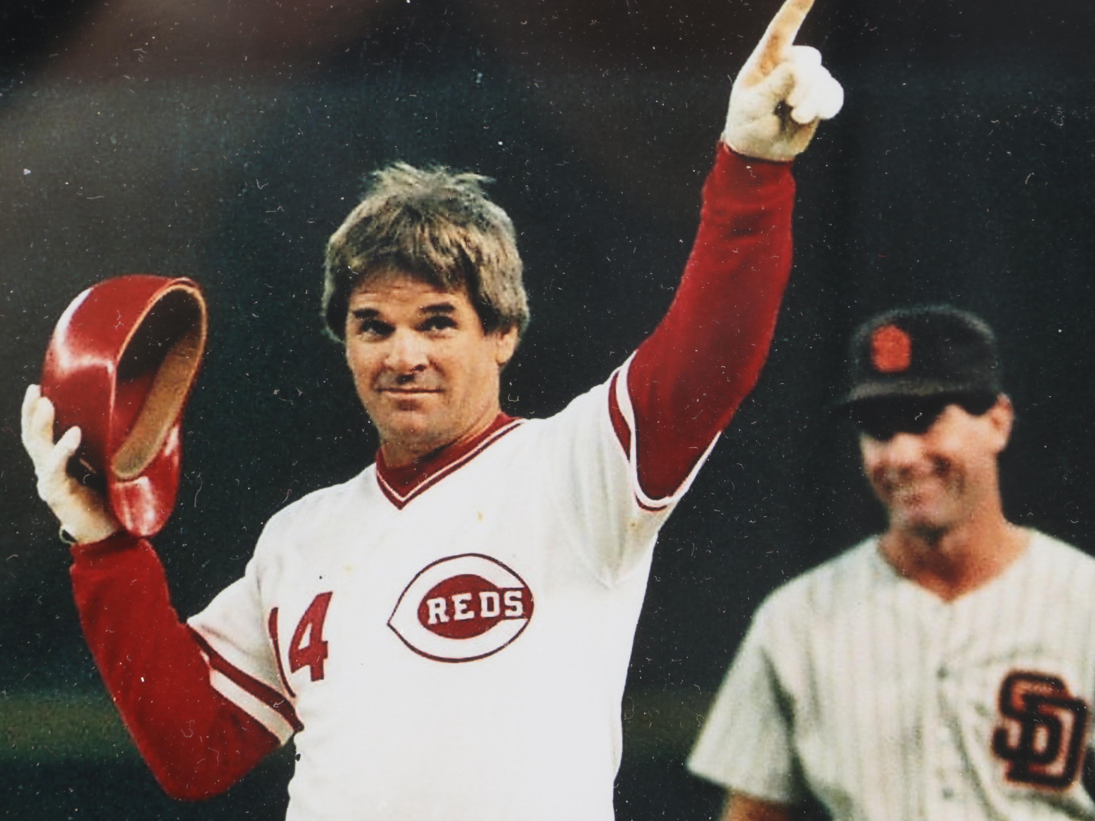 Pete Rose Signed Baseball in Matted and Framed Cincinnati Reds Display