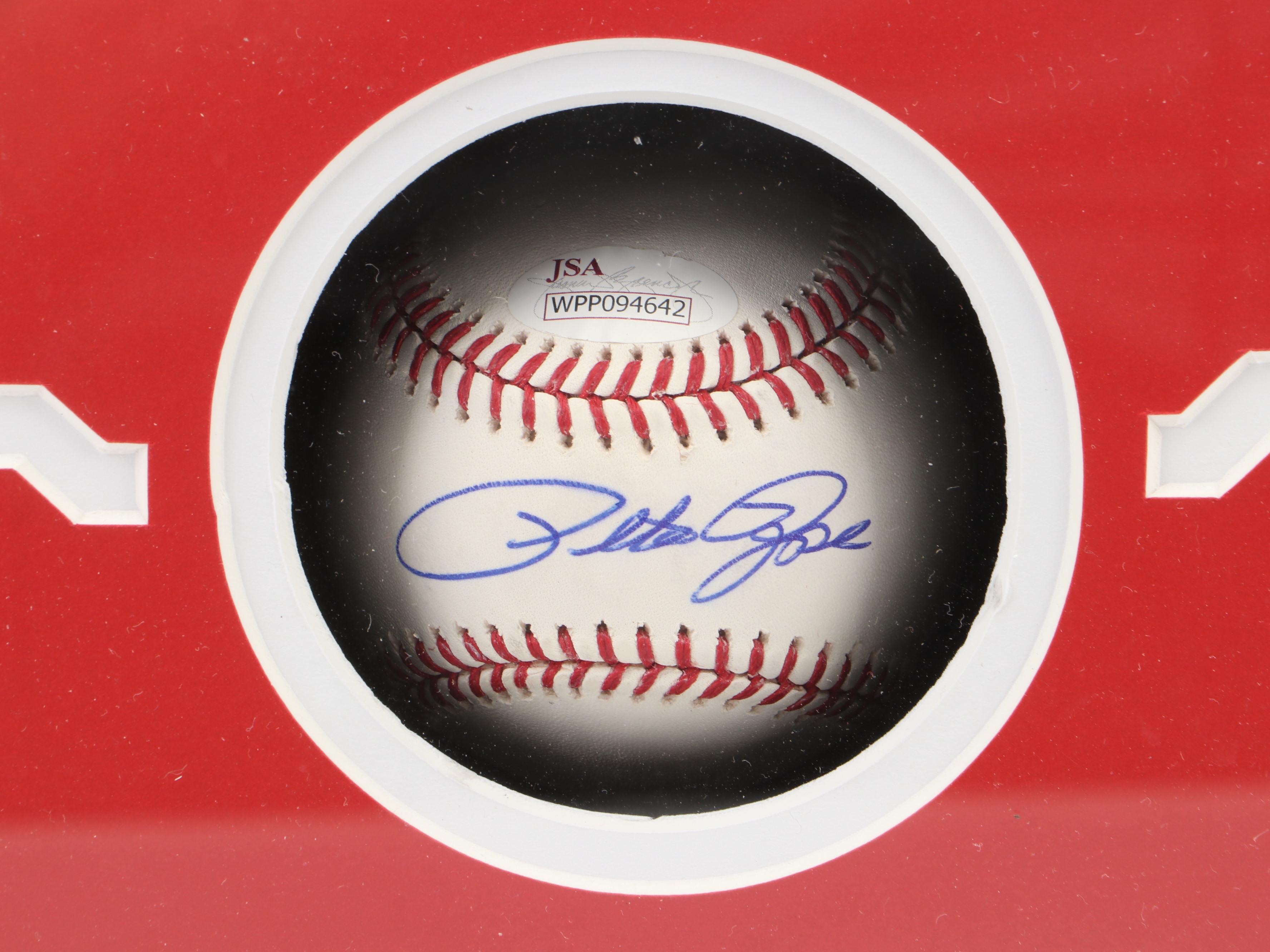 Pete Rose Signed Baseball in Matted and Framed Cincinnati Reds Display