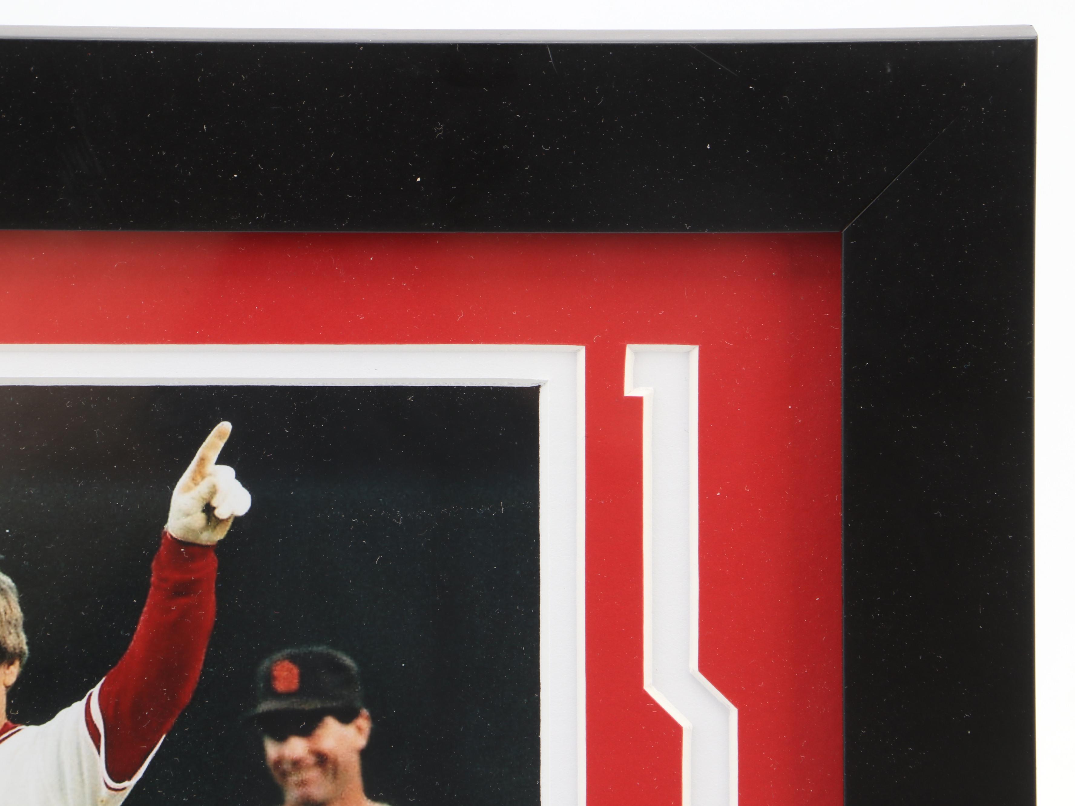 Pete Rose Signed Baseball in Matted and Framed Cincinnati Reds Display