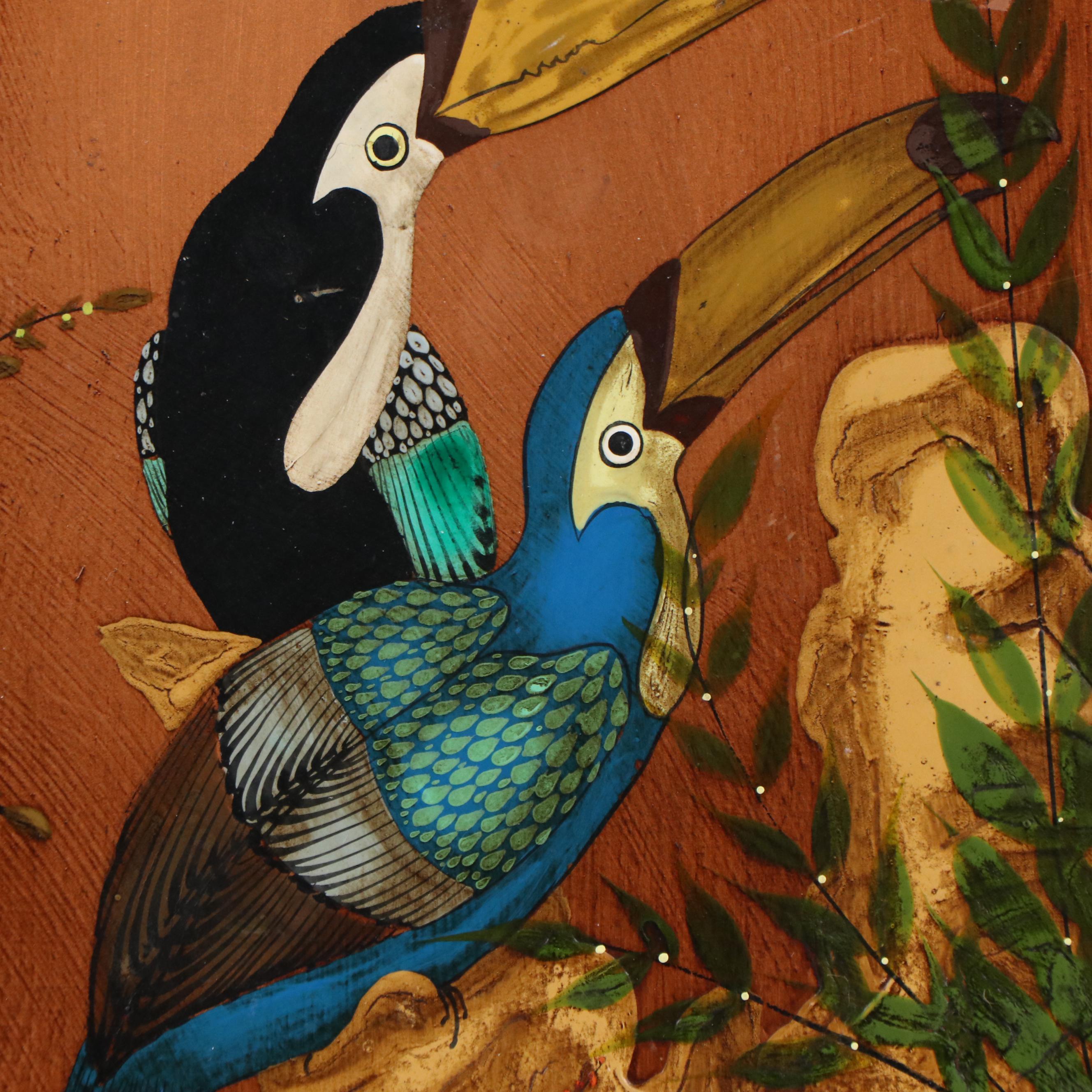 Arturo Alcala Folk Art Oil Painting "Toucans Under the Moon"