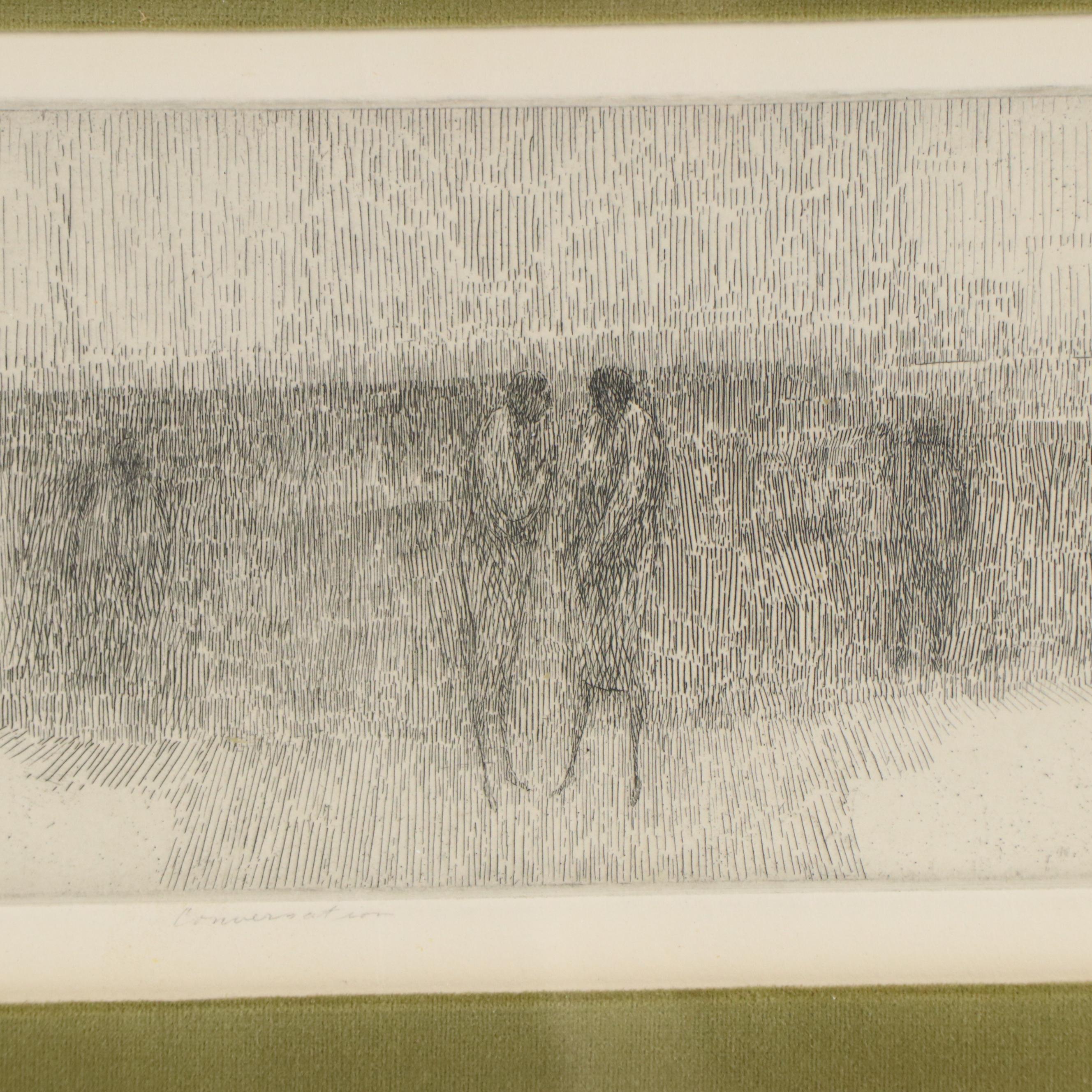 Harold Altman Etching "Conversation," Circa 1962