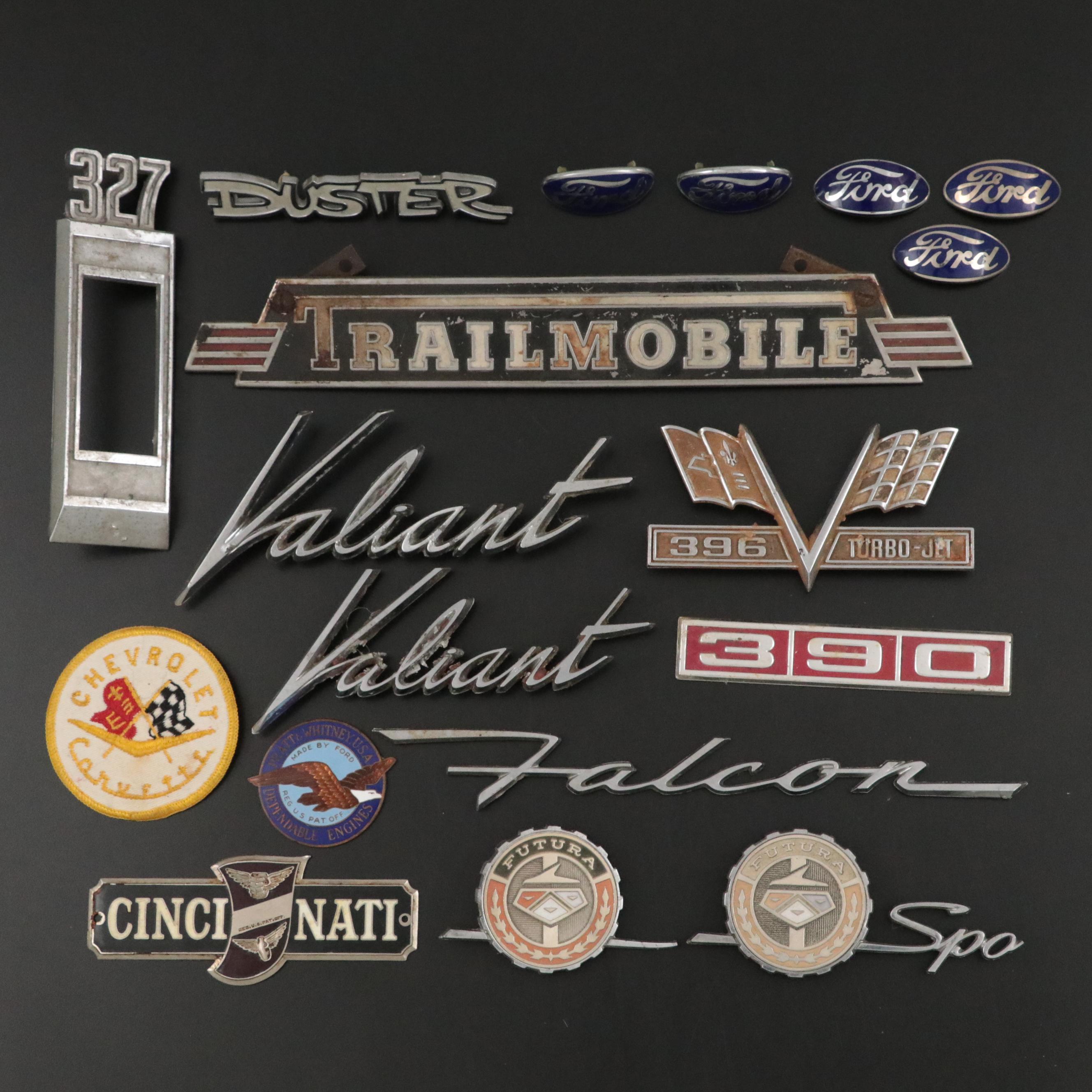 Ford, Chevrolet Corvette, Plymouth Valiant Metal Automotive Emblems