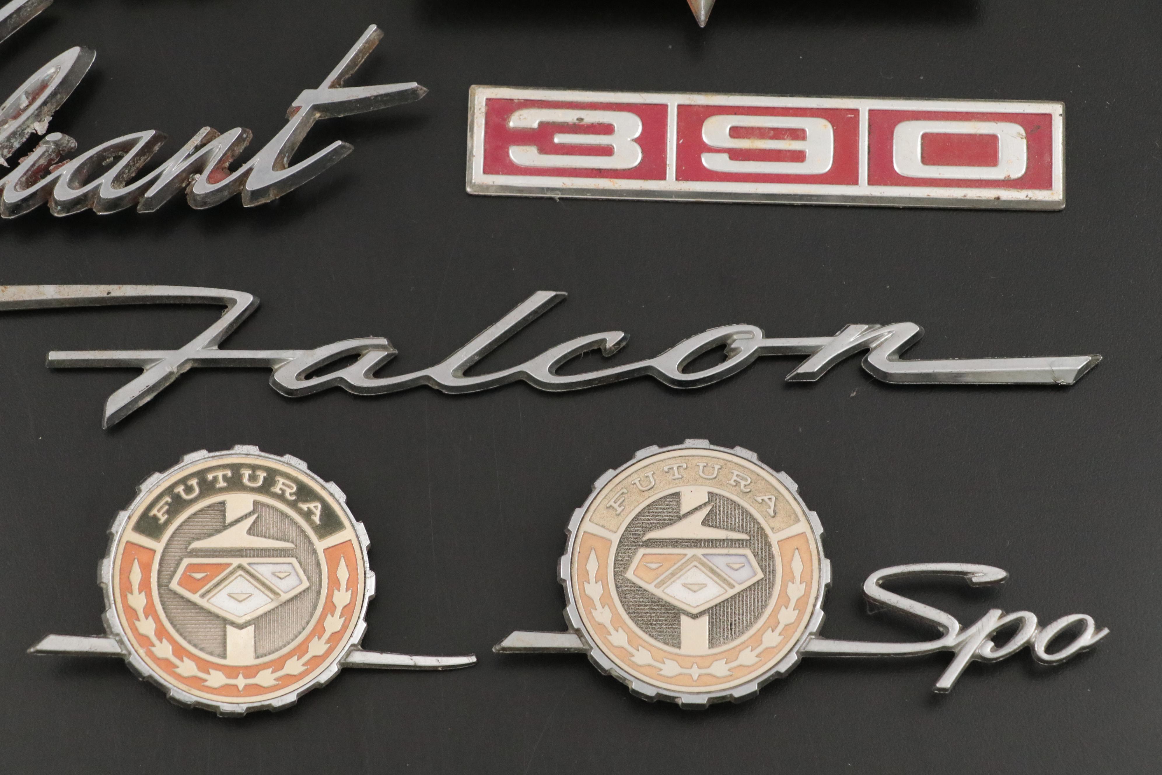 Ford, Chevrolet Corvette, Plymouth Valiant Metal Automotive Emblems