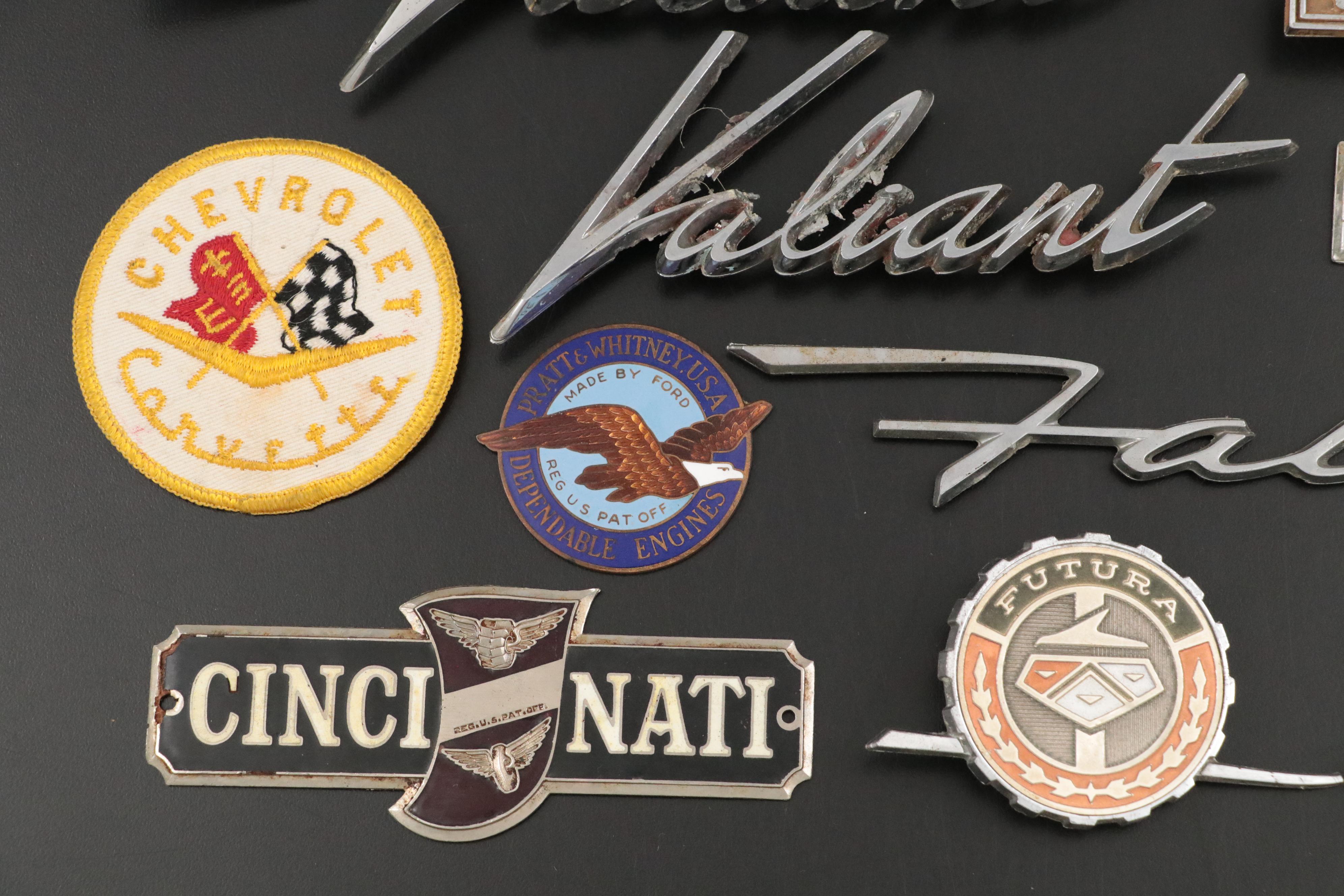 Ford, Chevrolet Corvette, Plymouth Valiant Metal Automotive Emblems