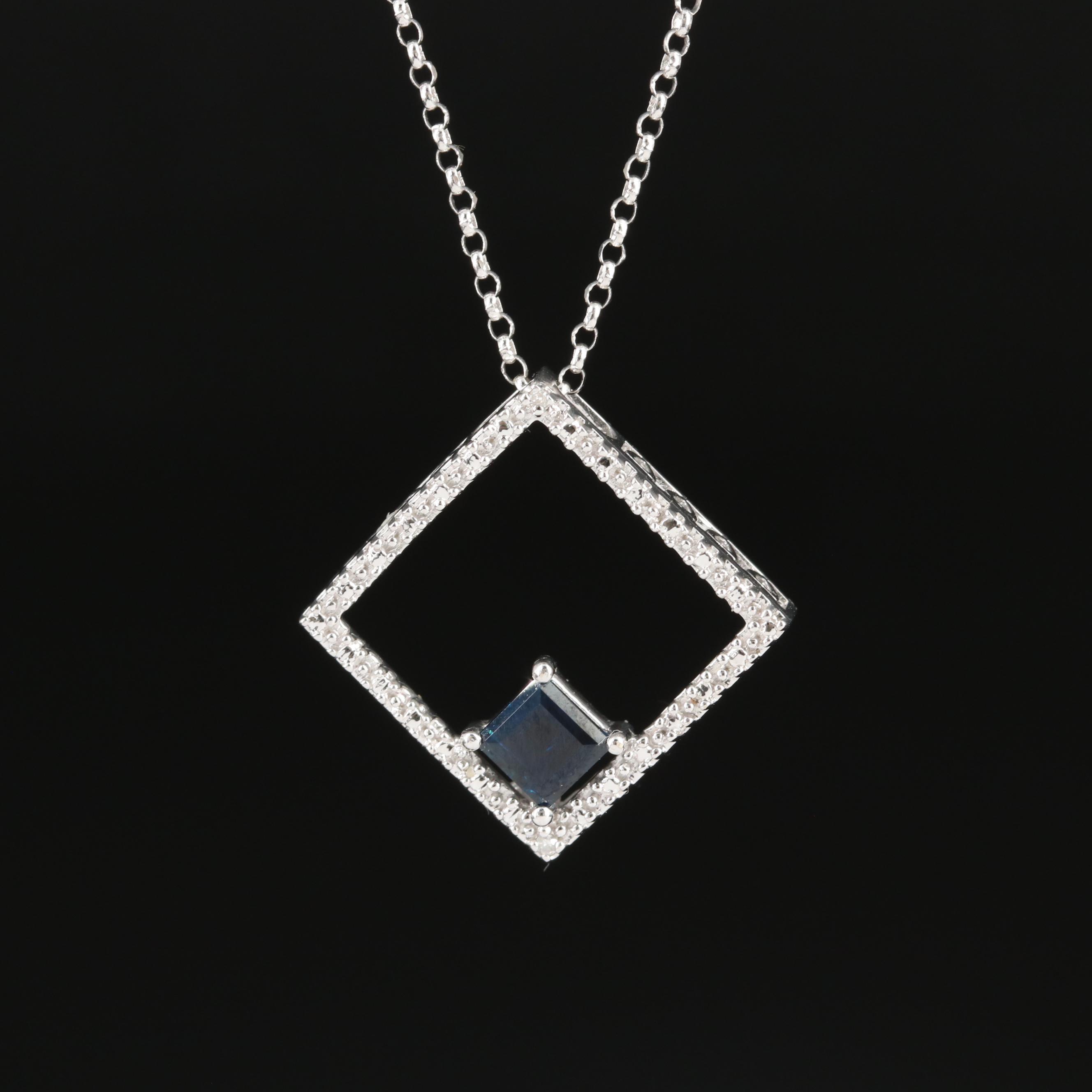 14K Sapphire and Diamond Geometric Pendant Necklace