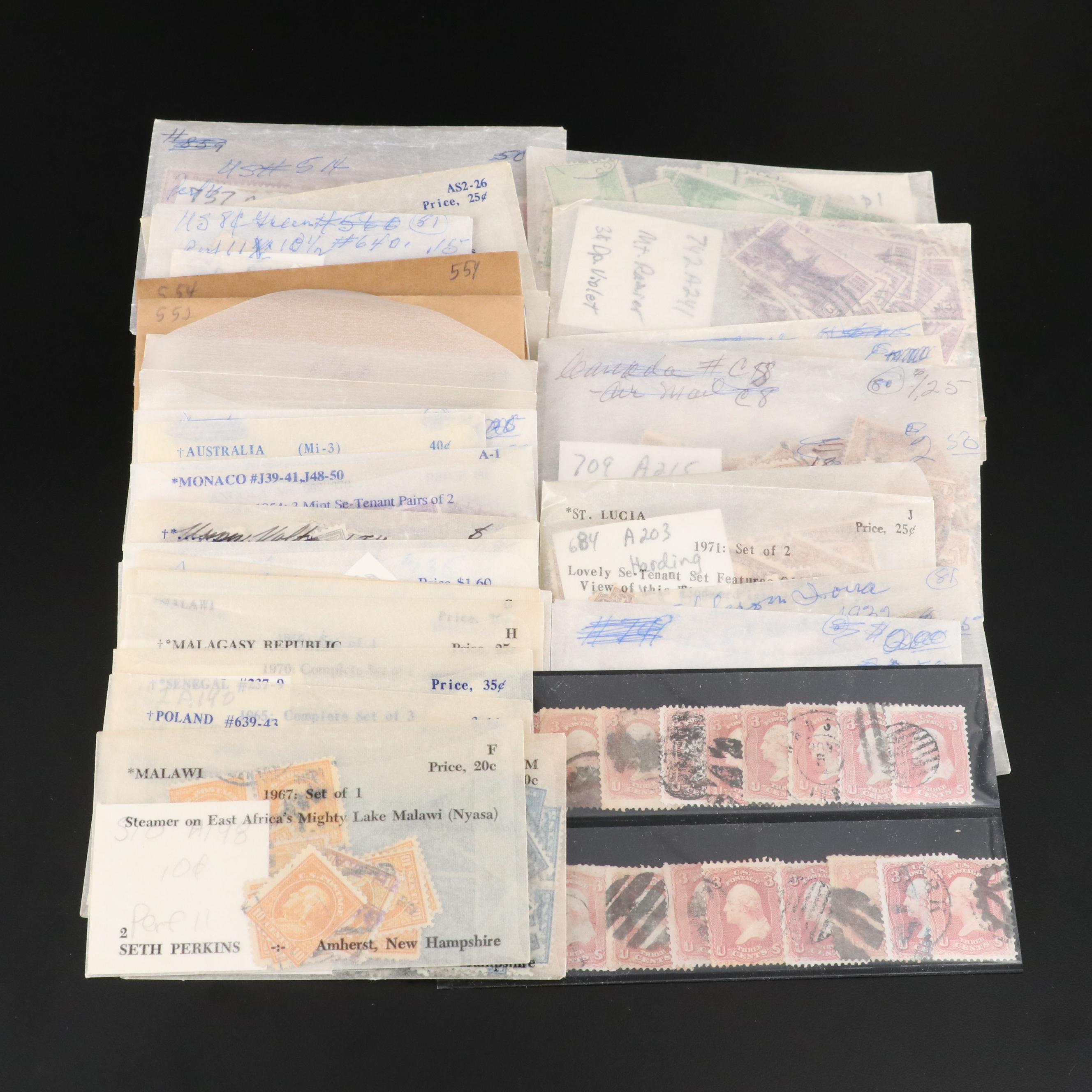 Collection of 175 Envelopes With Cancelled Mostly U.S. Stamps