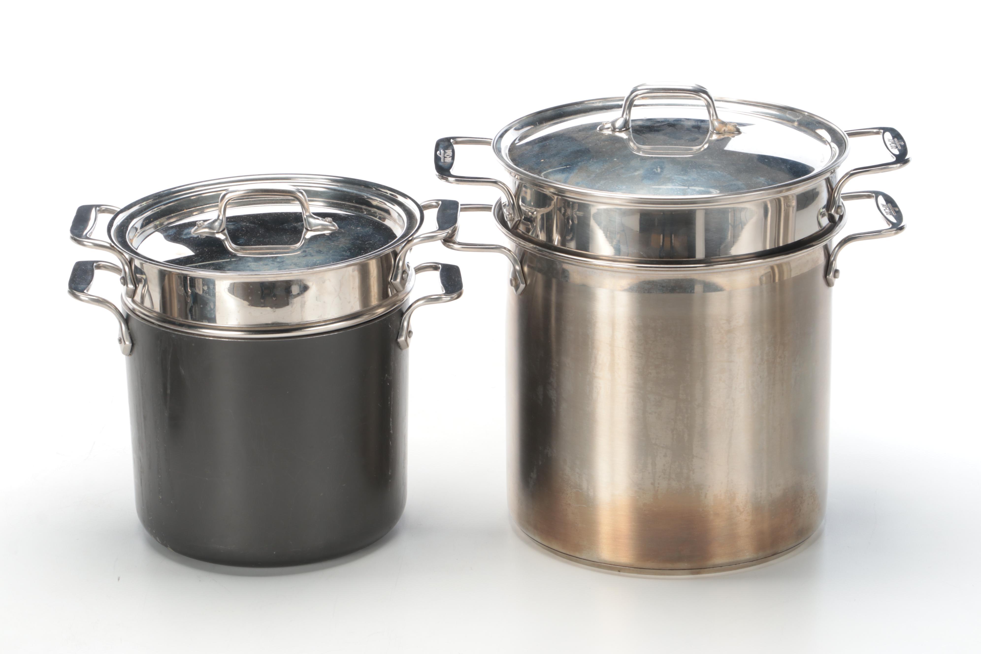 All-Clad Pots and Pans with Asparagus and Other Steamer Inserts