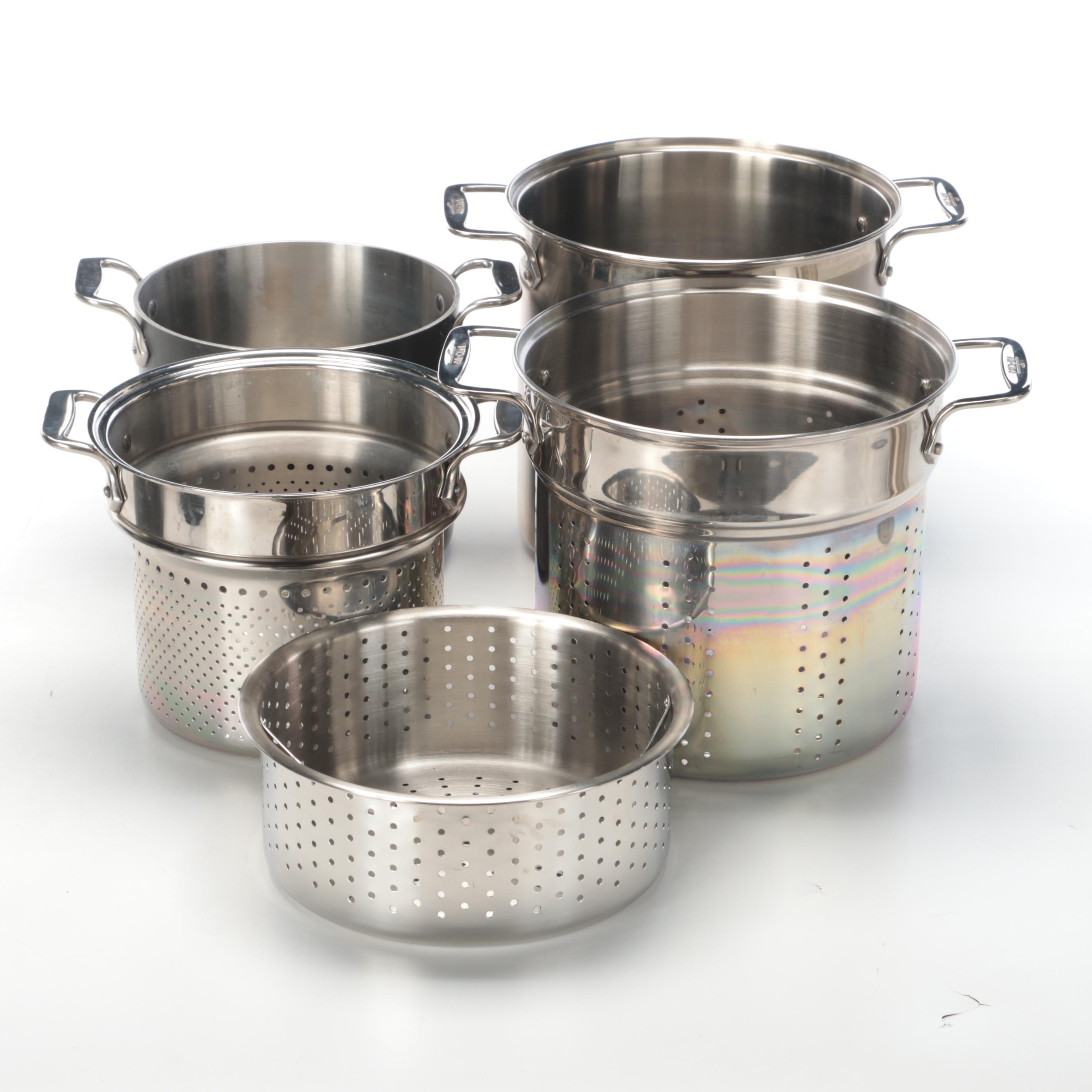 All-Clad Pots and Pans with Asparagus and Other Steamer Inserts