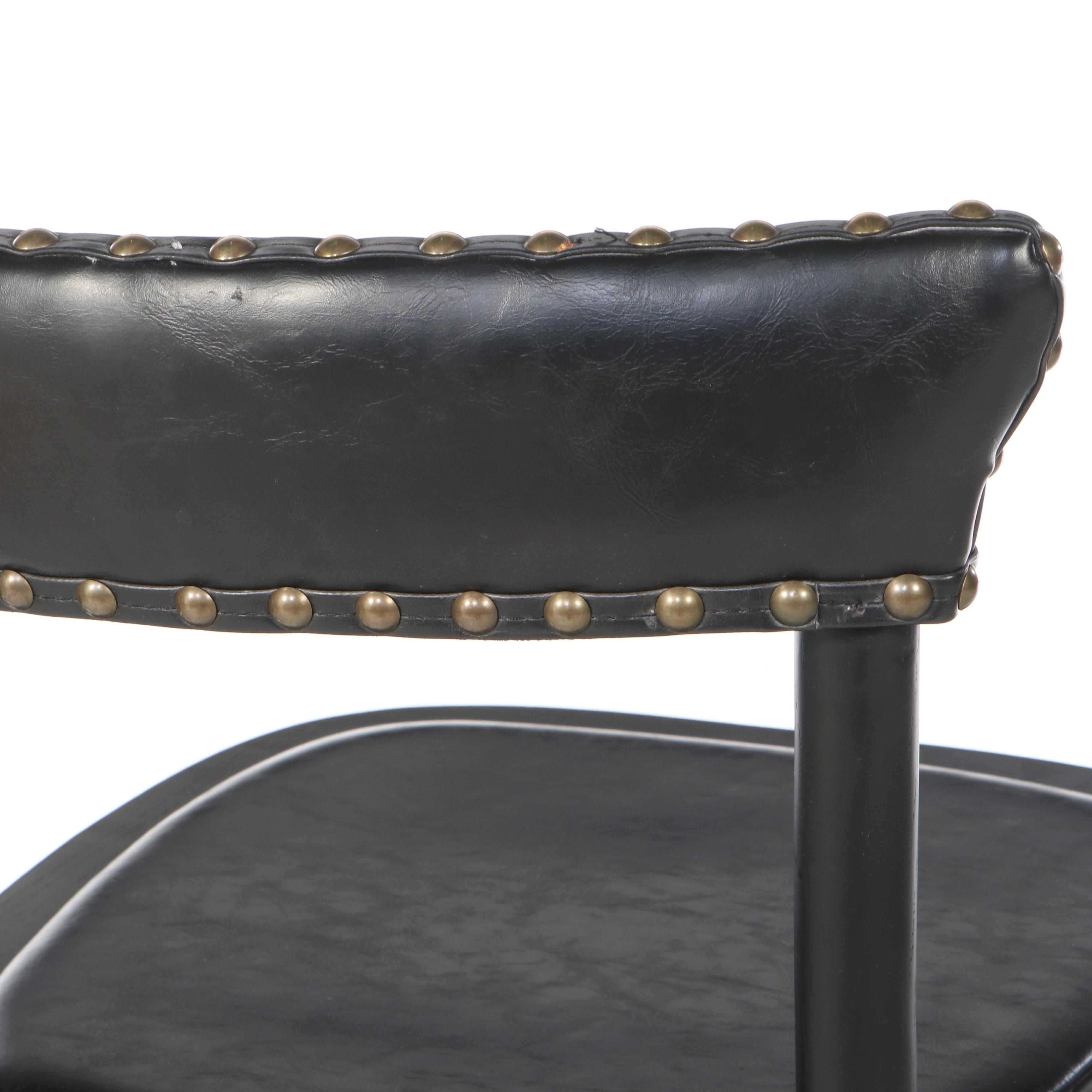 Four Pottery Barn "Lucas" Ebonized Elm and Leather Counter Stools