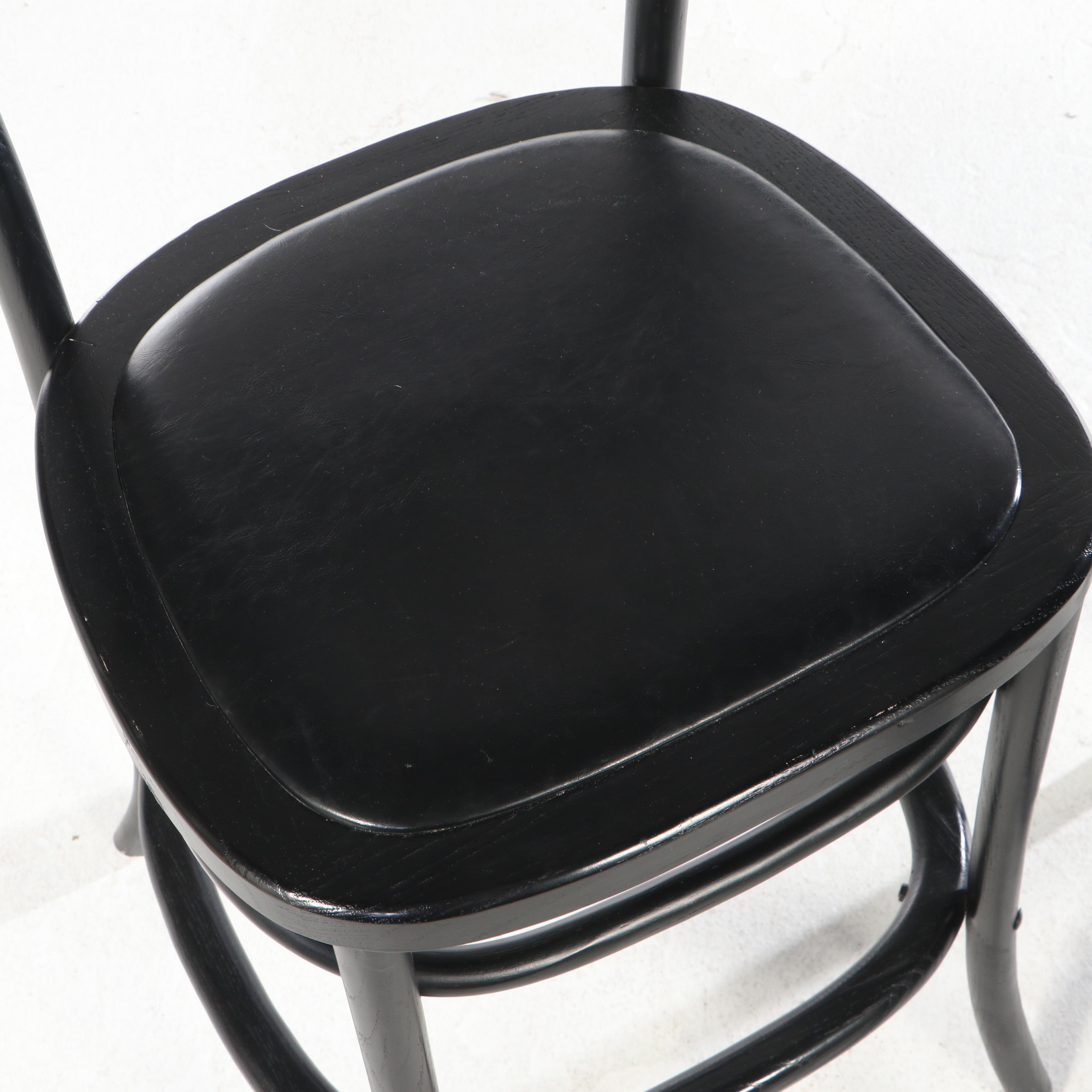 Four Pottery Barn "Lucas" Ebonized Elm and Leather Counter Stools