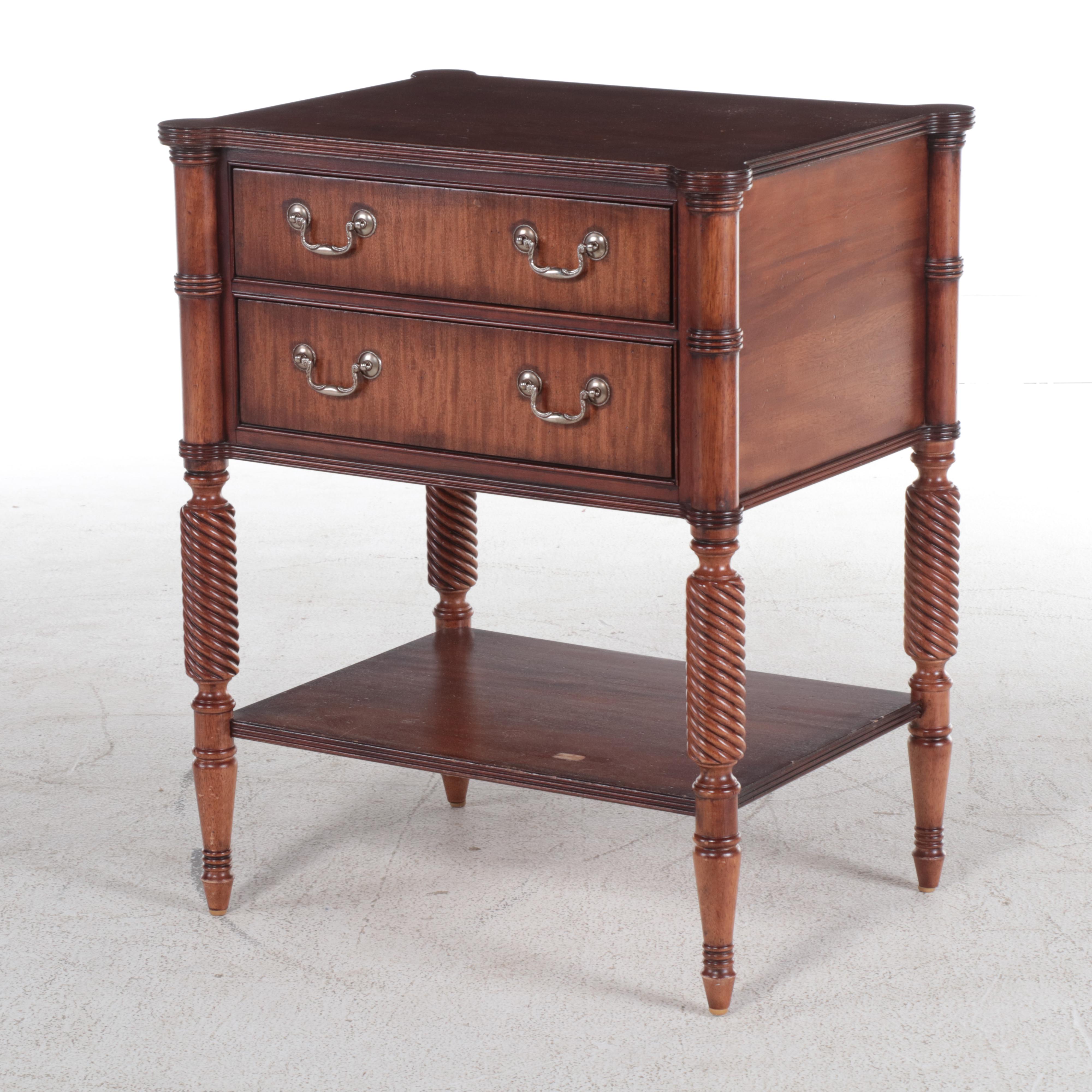 Pair of Ethan Allen "Newport" Federal Style Mahogany Two-Drawer Nightstands