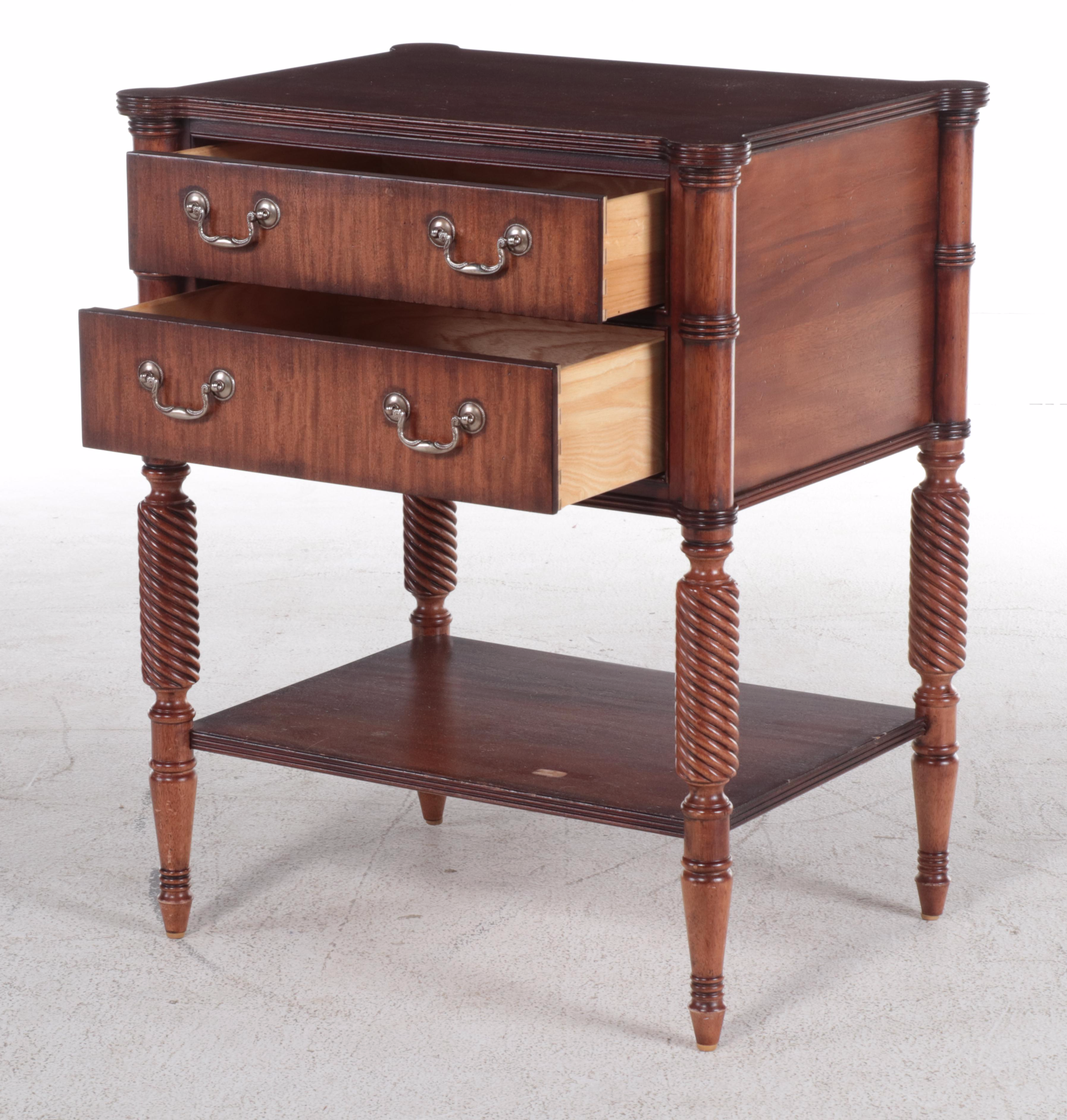 Pair of Ethan Allen "Newport" Federal Style Mahogany Two-Drawer Nightstands