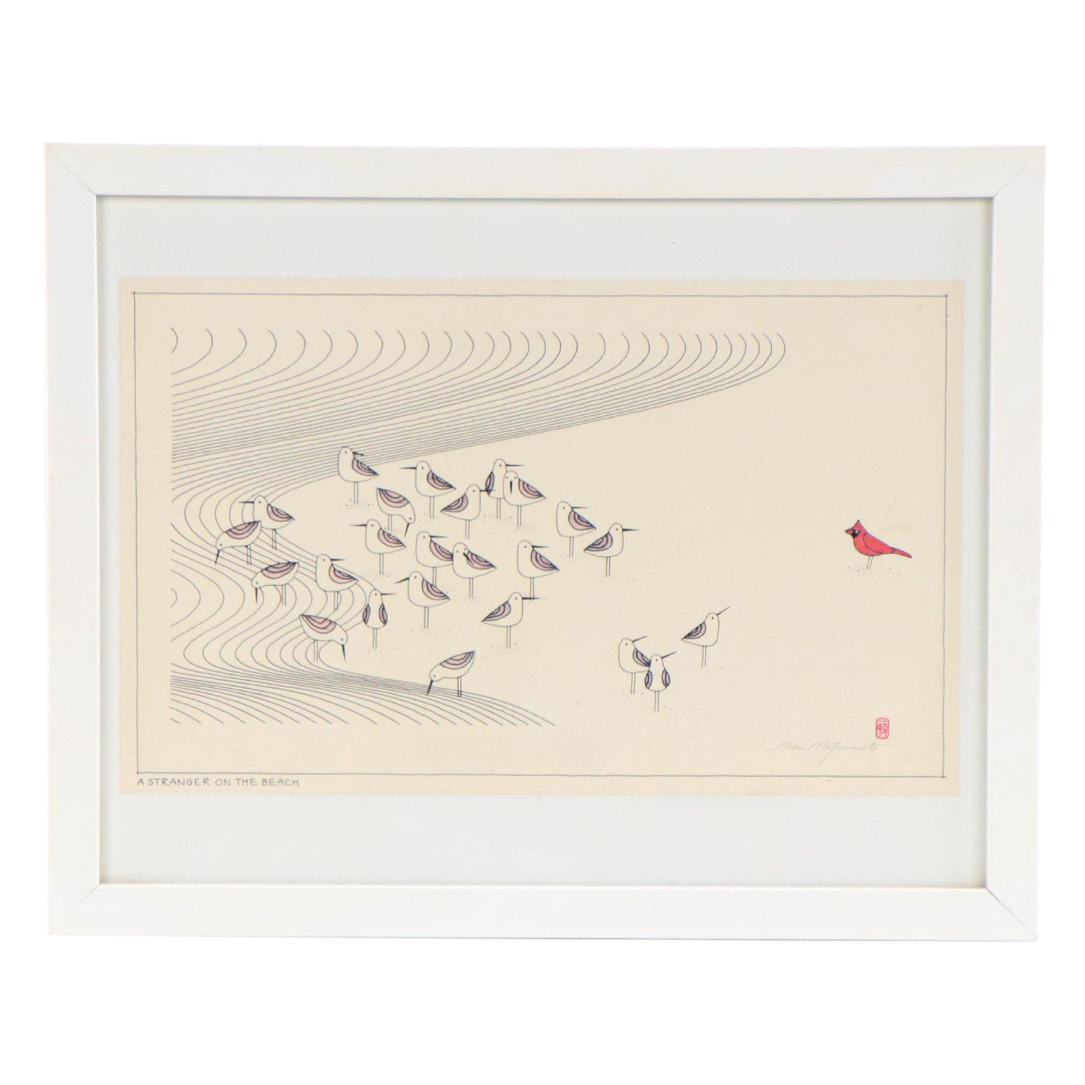 Ikki Matsumoto Offset Lithograph "A Stranger on the Beach"