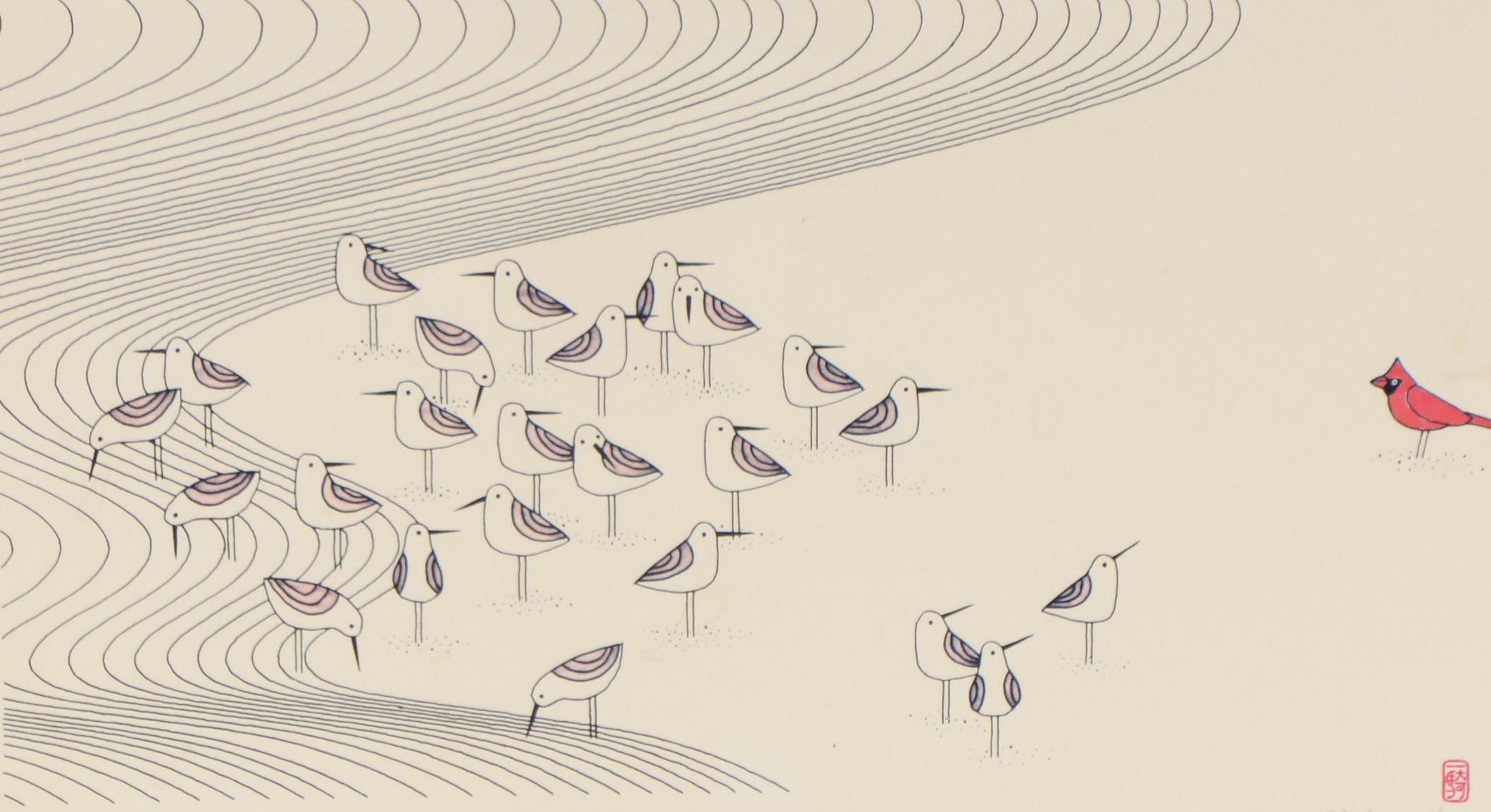 Ikki Matsumoto Offset Lithograph "A Stranger on the Beach"