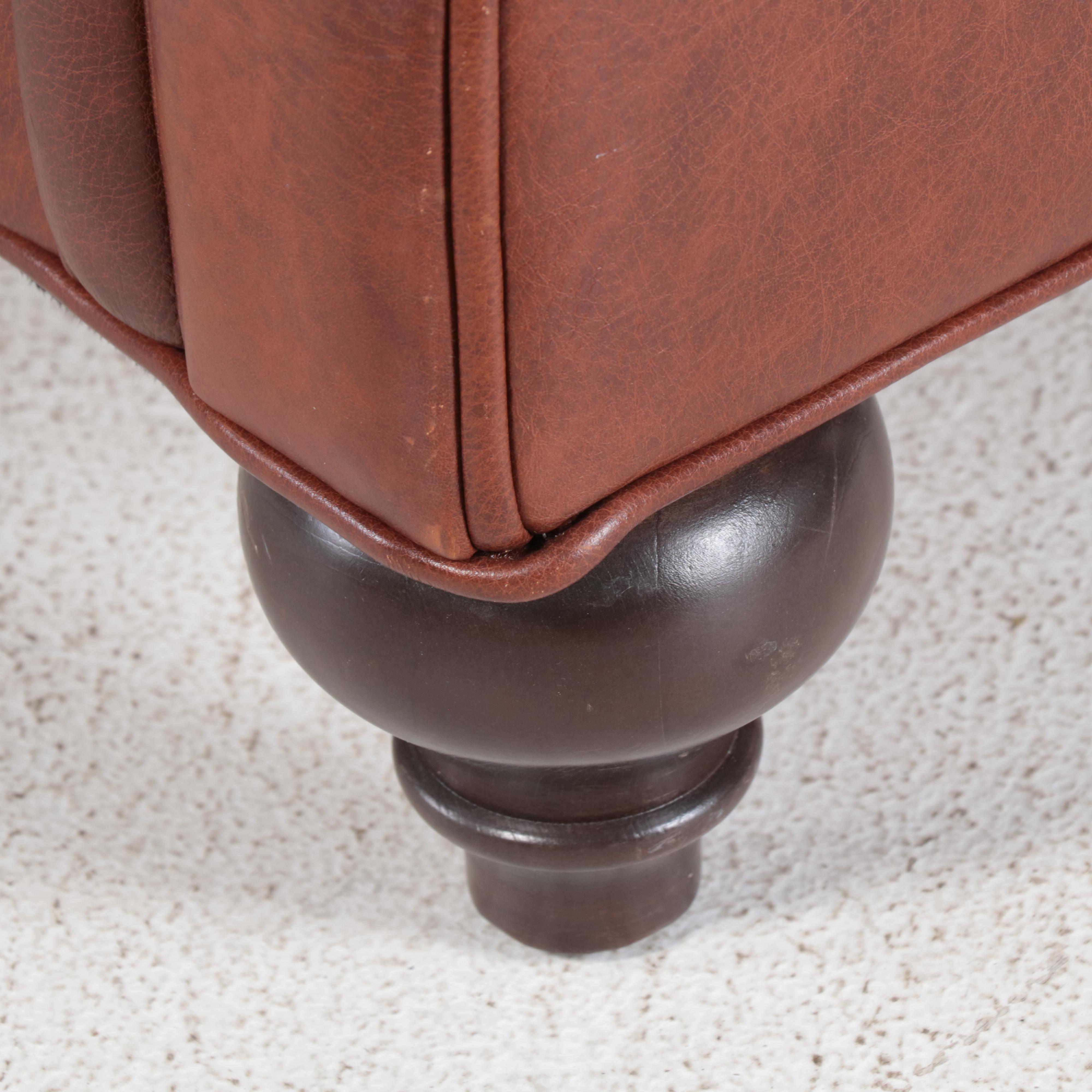 Ethan Allen Leather Roll-Arm Sofa