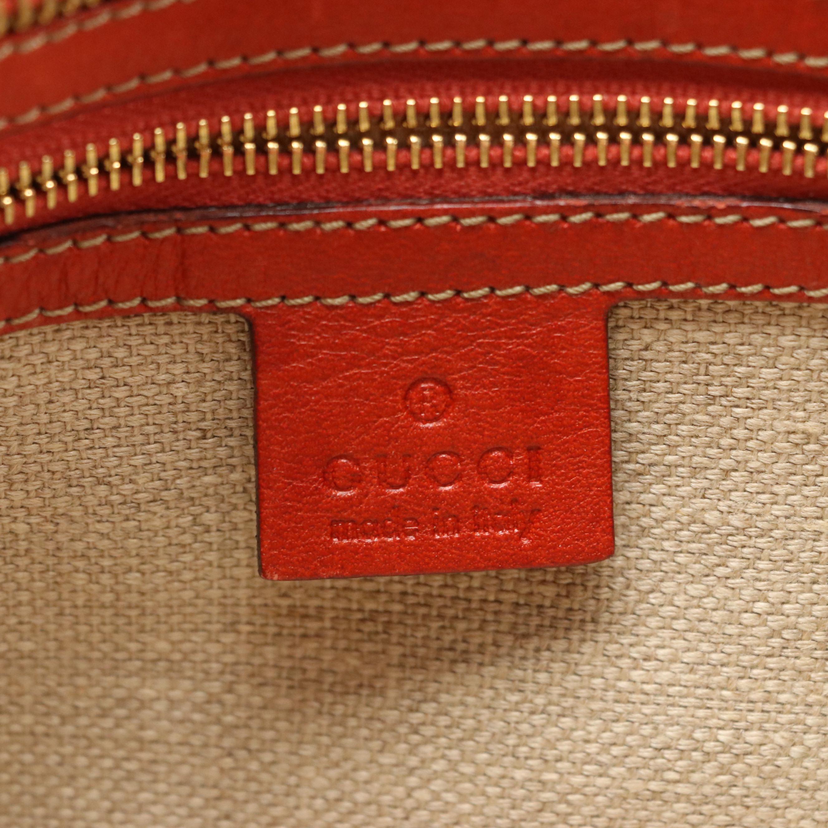 Gucci Pelham Hobo Bag in Beige Canvas and Burnt Orange Leather Trim