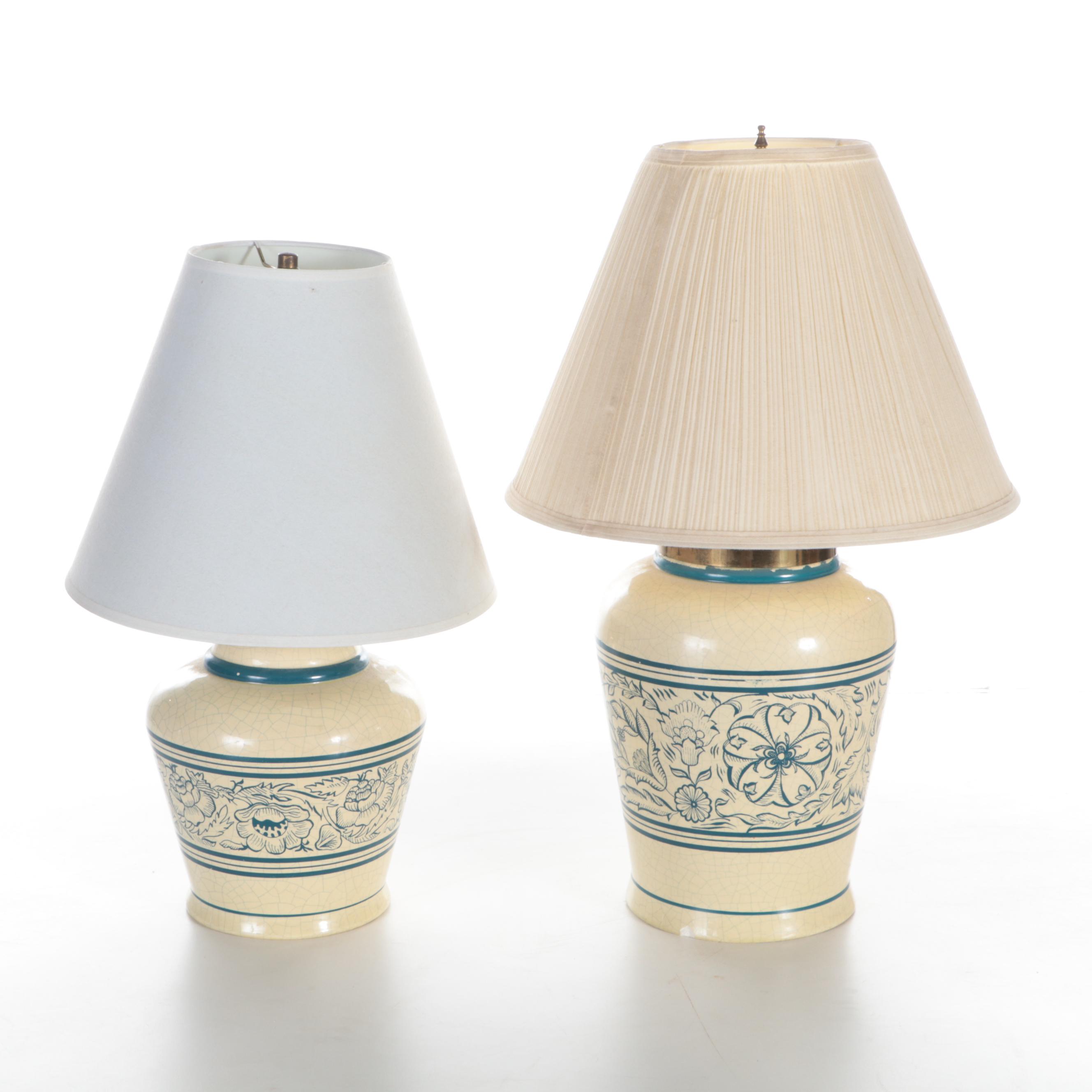 Hand-Painted Ceramic Table Lamps, Vintage