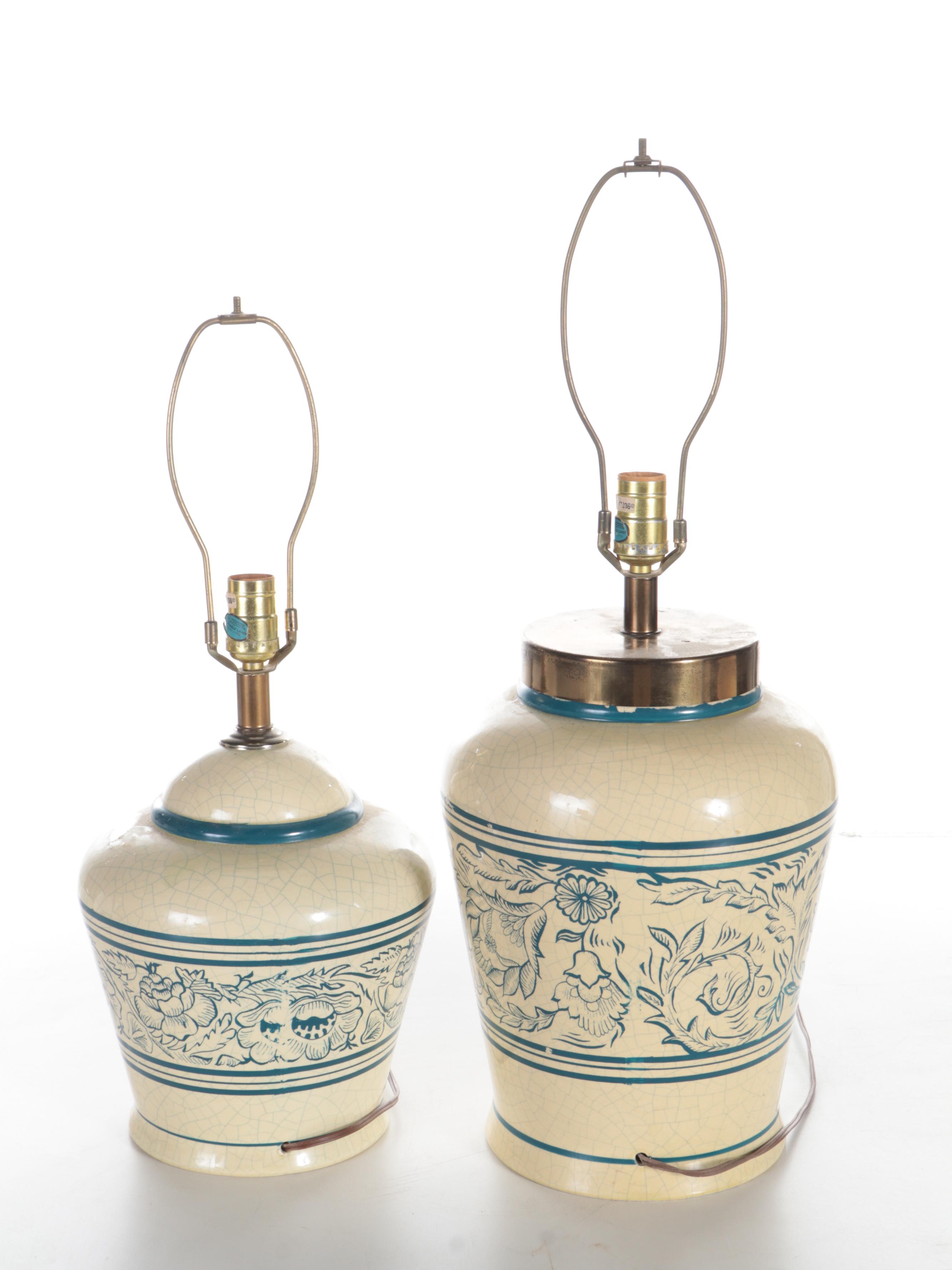 Hand-Painted Ceramic Table Lamps, Vintage
