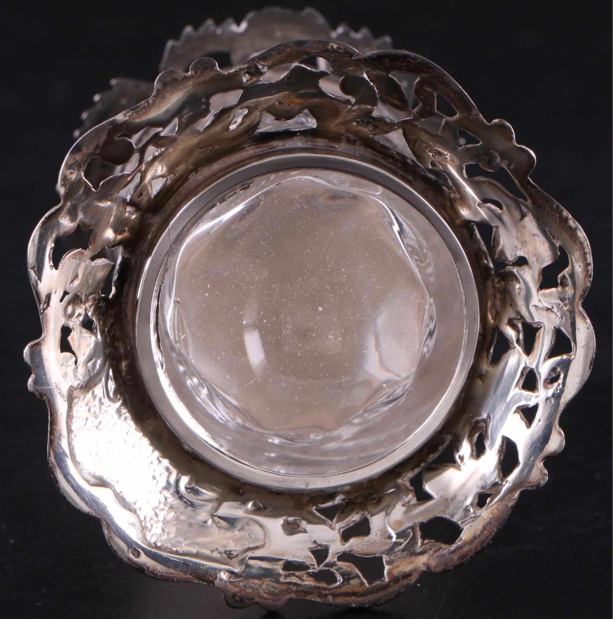 Victorian Sterling Silver Stork Ribbon Puller and Sterling and Crystal Stand