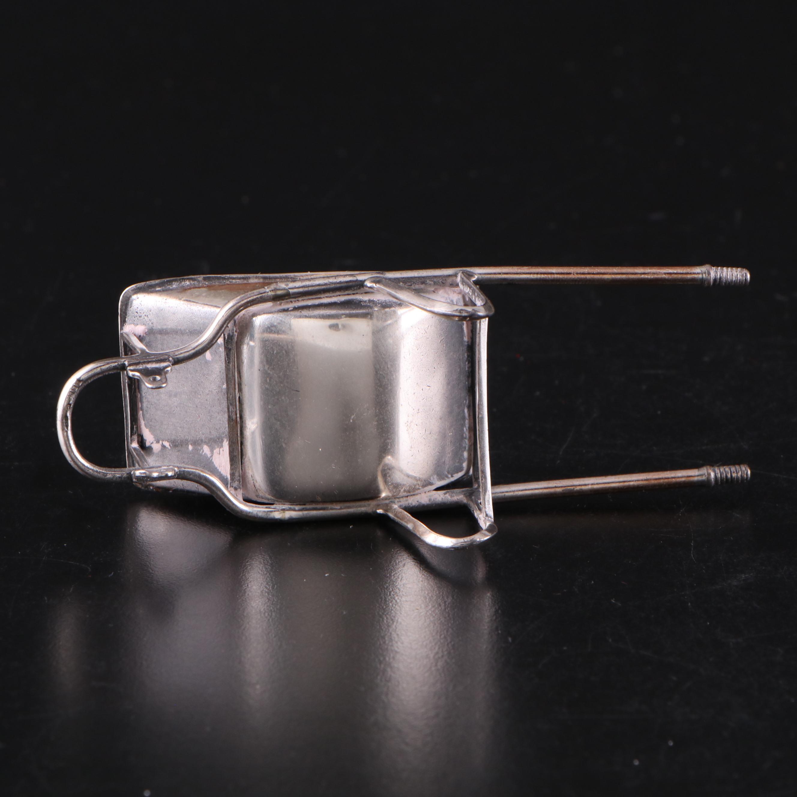 English Miniature Sterling Silver Wheelbarrow with Sterling Rake and Shovel