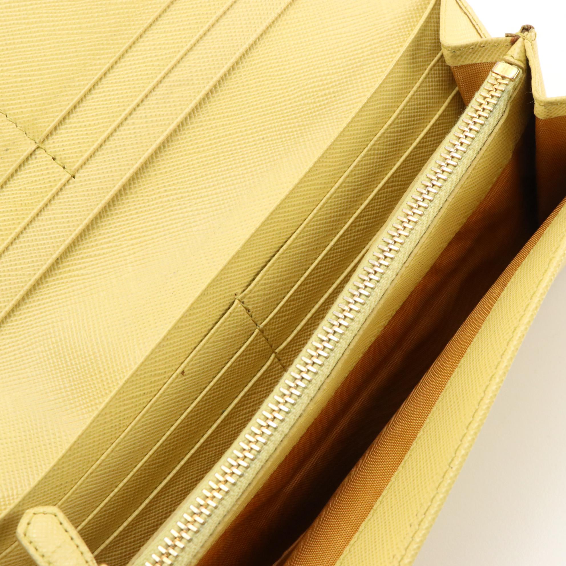 Prada Bifold Long Wallet in Muted Yellow Saffiano Leather