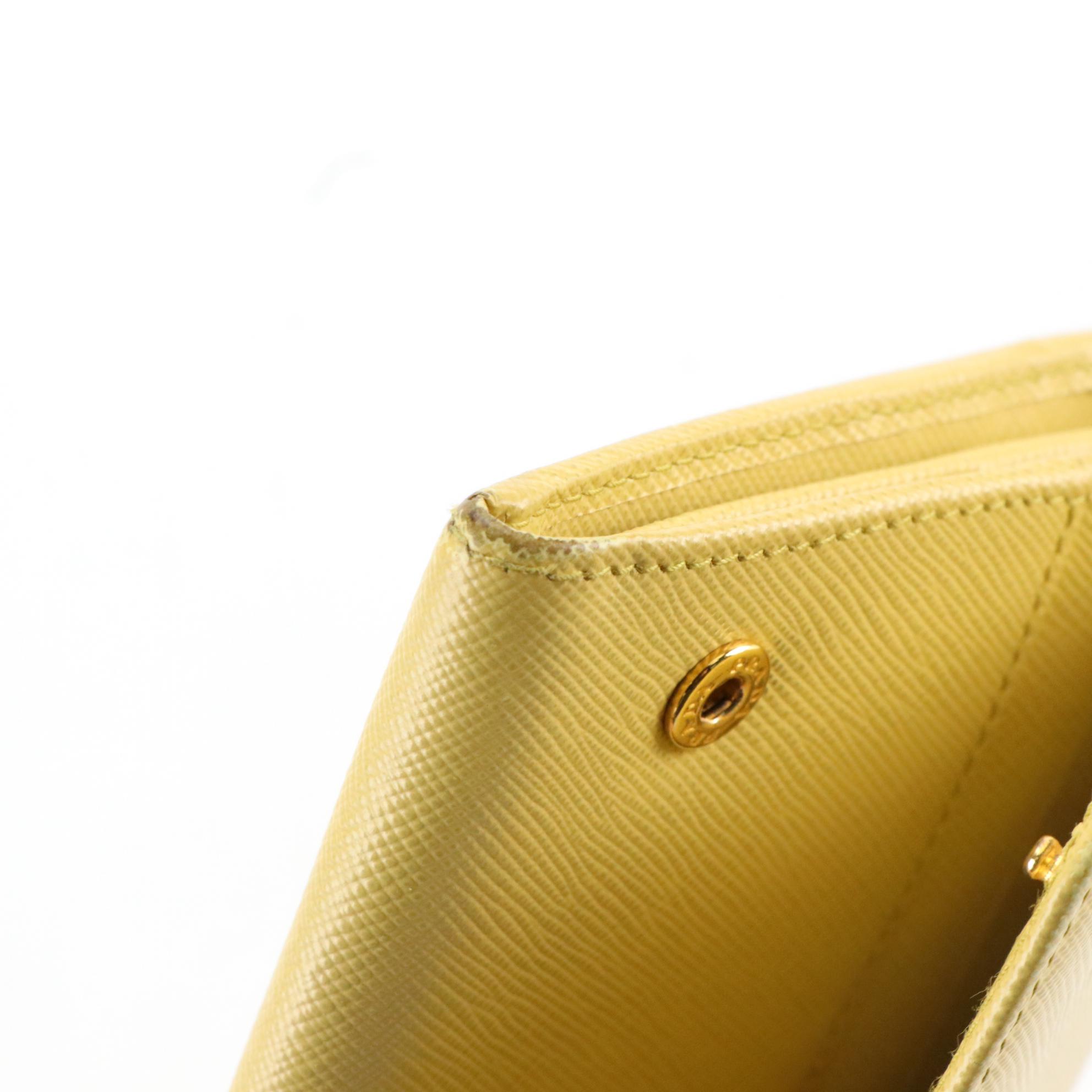 Prada Bifold Long Wallet in Muted Yellow Saffiano Leather