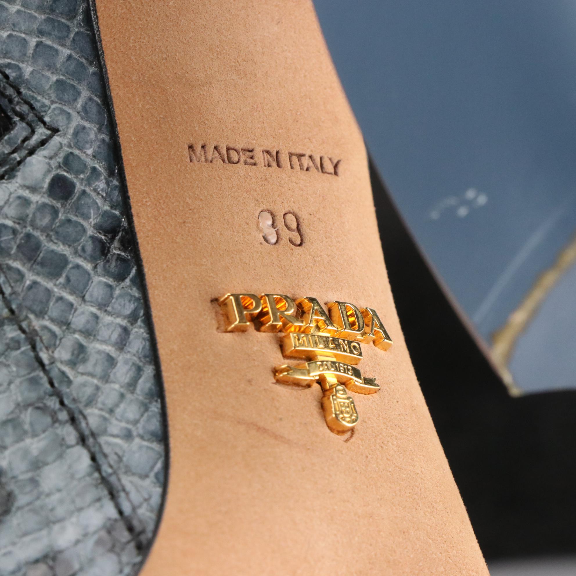 Prada Black Suede Knee-High Boots With Blue Python Trim