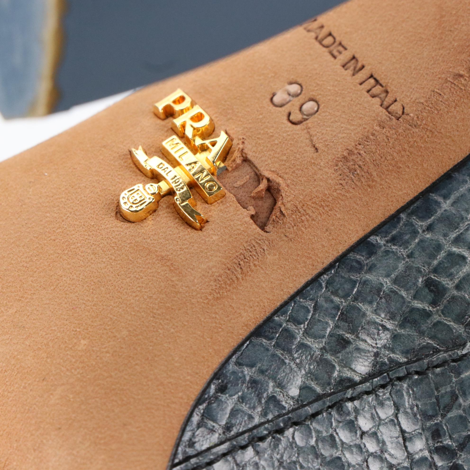 Prada Black Suede Knee-High Boots With Blue Python Trim