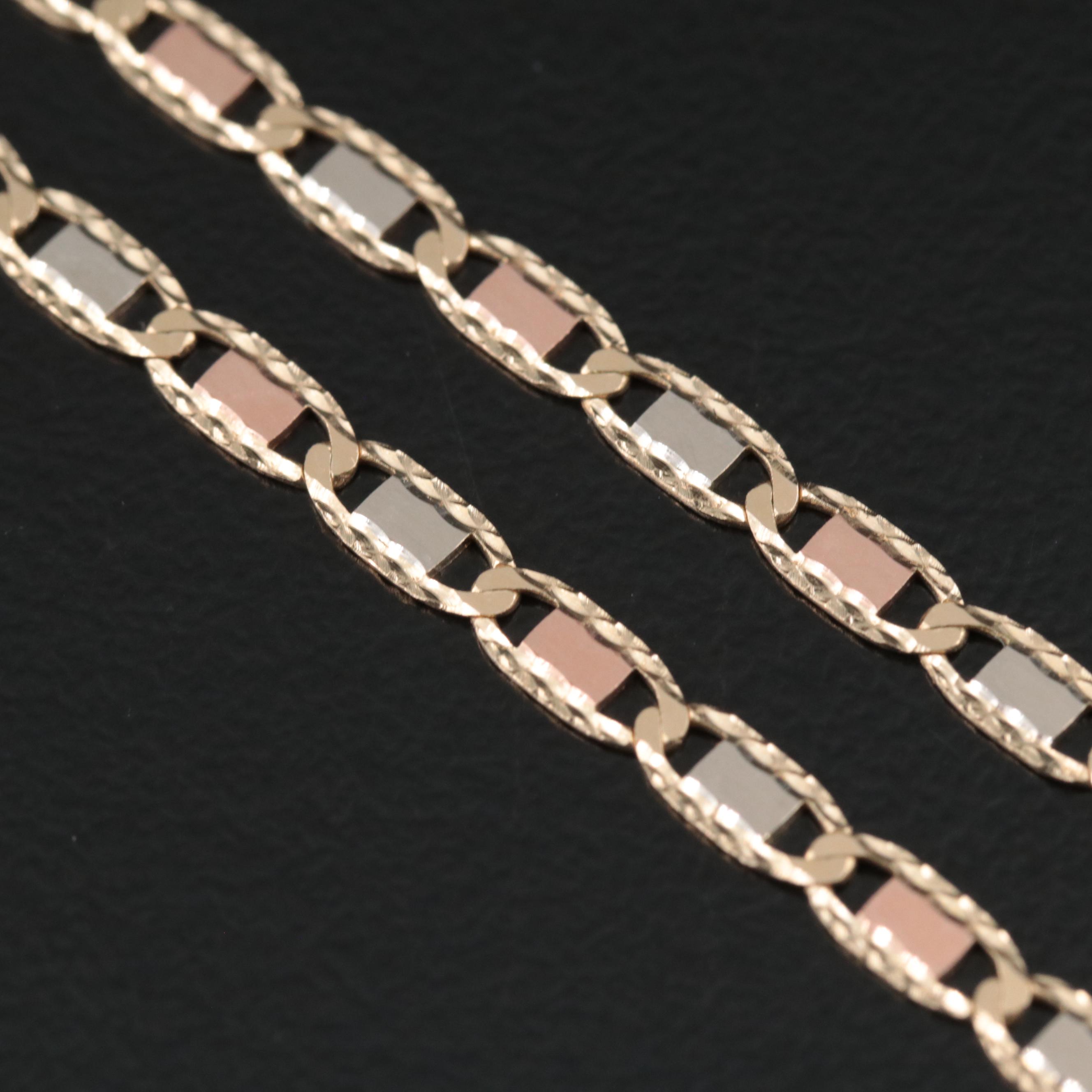 14K Tri-Color Fancy Mariner Chain Necklace