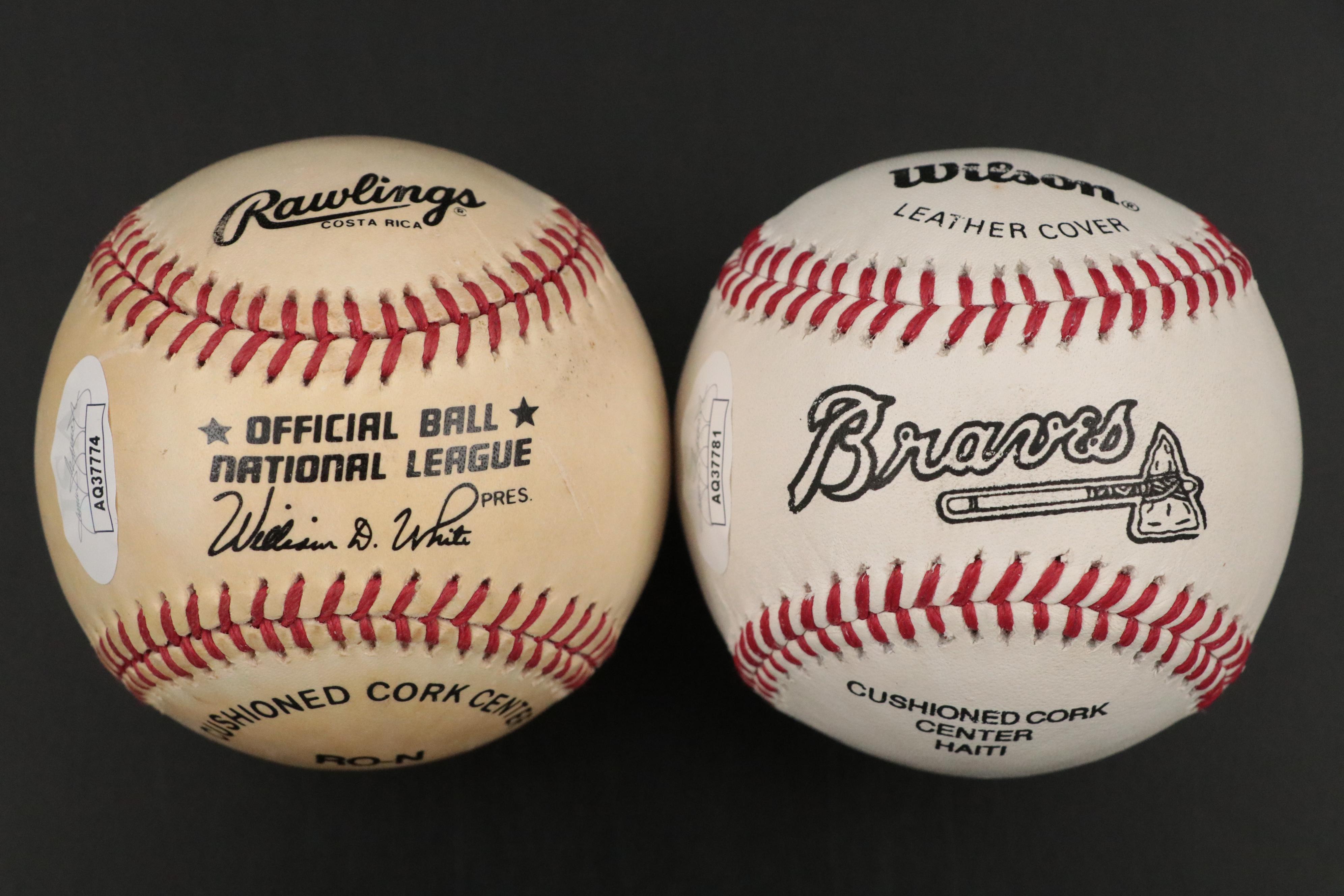 Nolan Ryan and John Smoltz Signed Baseballs with Displays