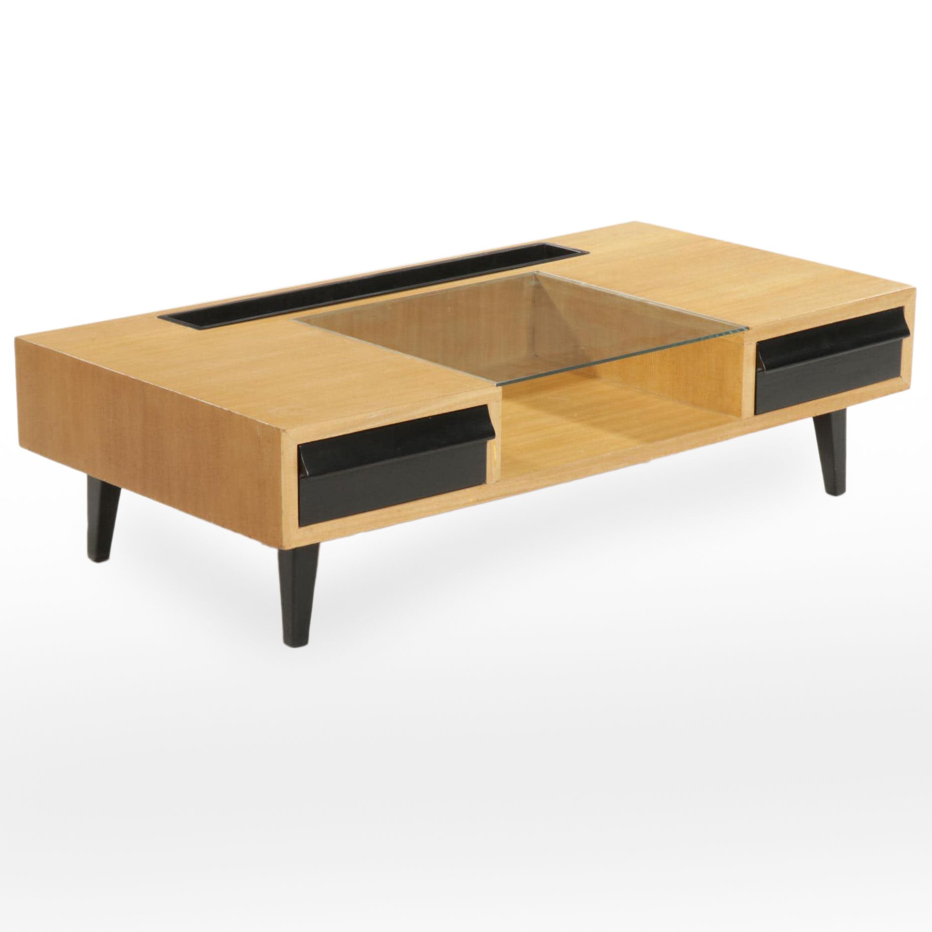 Modern by Fox Bleached-Mahogany Veneer, Glass and Metal Coffee Table