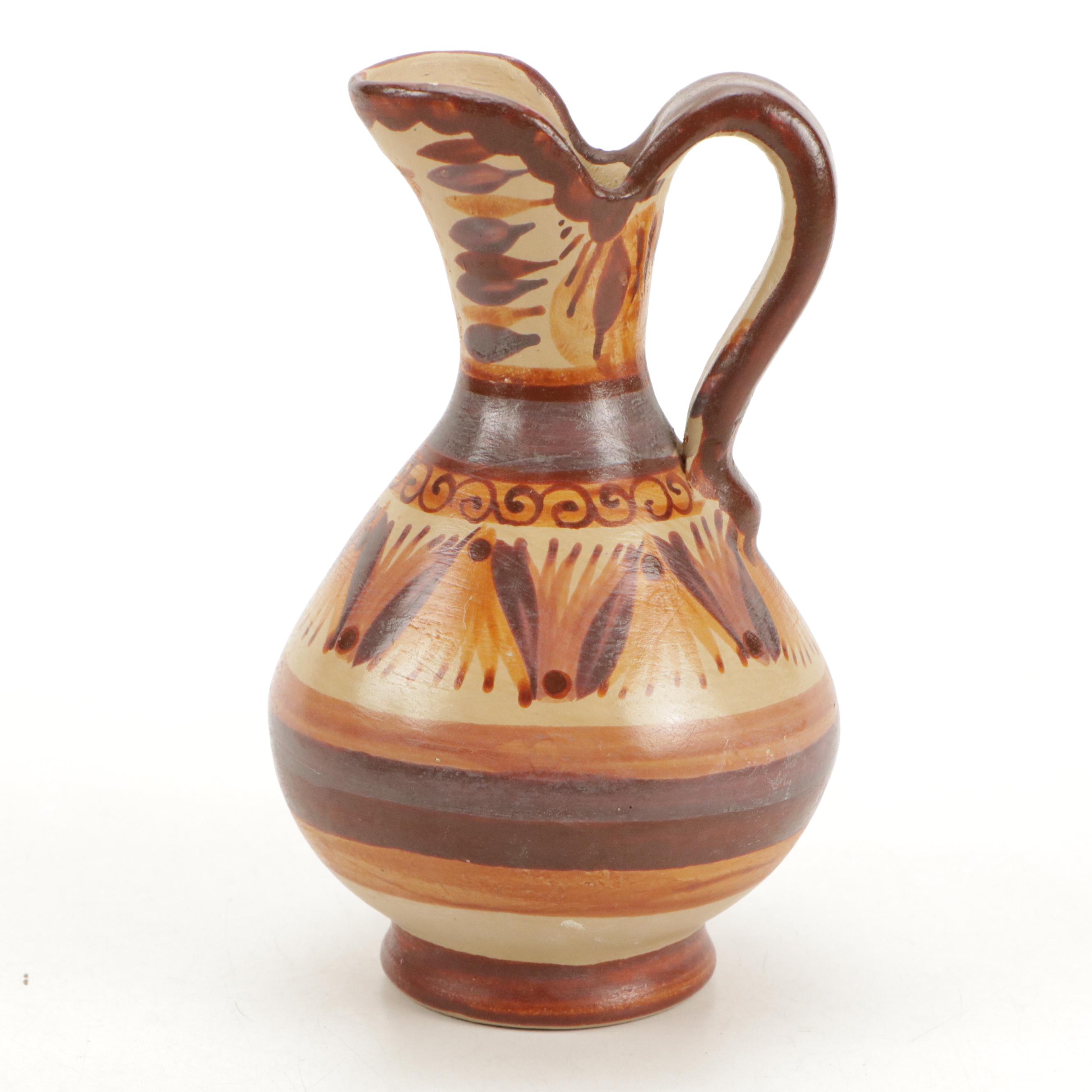 Mexican Folk Art Tonala Pottery Earthenware Vase and Pitcher