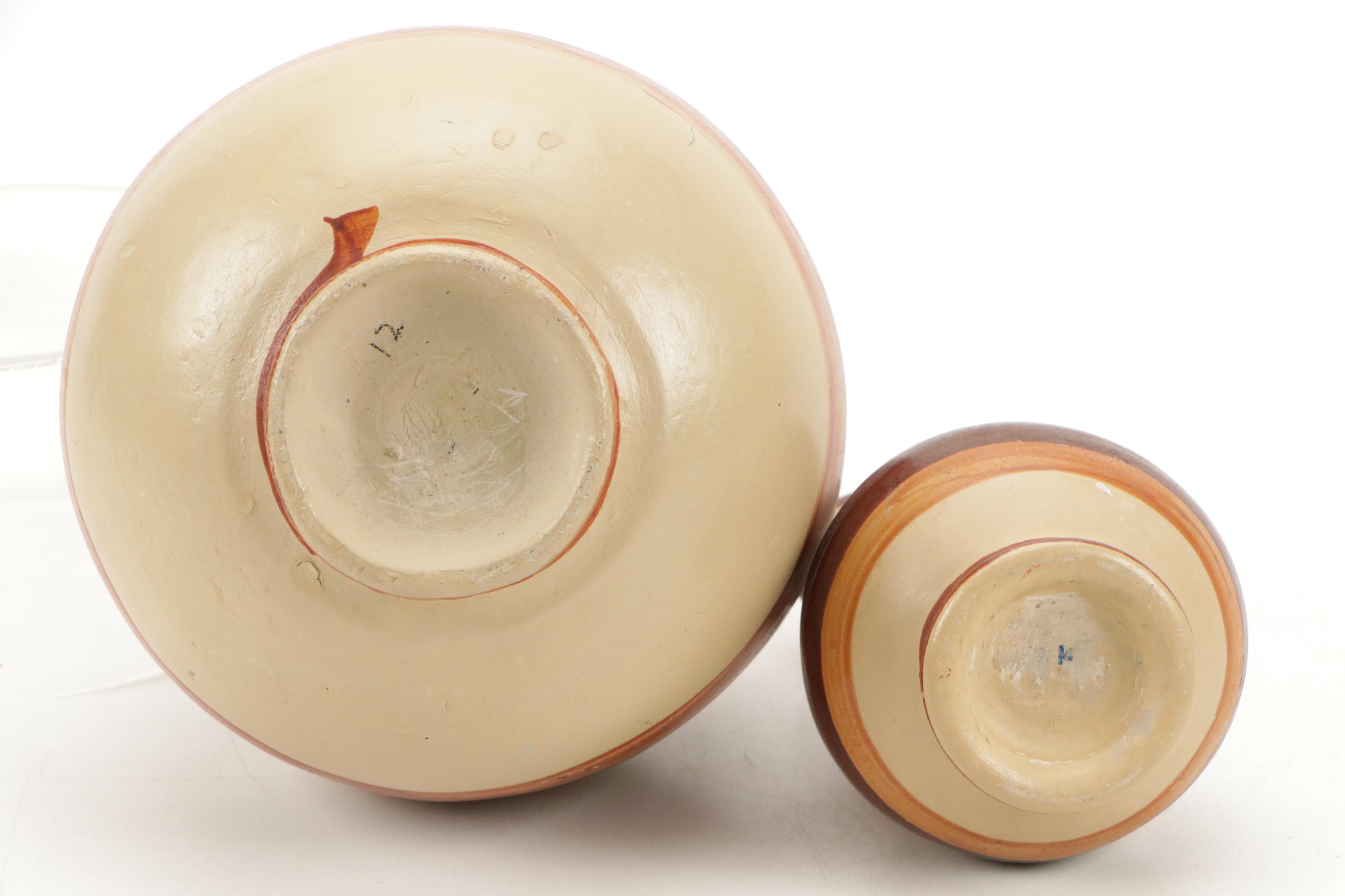 Mexican Folk Art Tonala Pottery Earthenware Vase and Pitcher