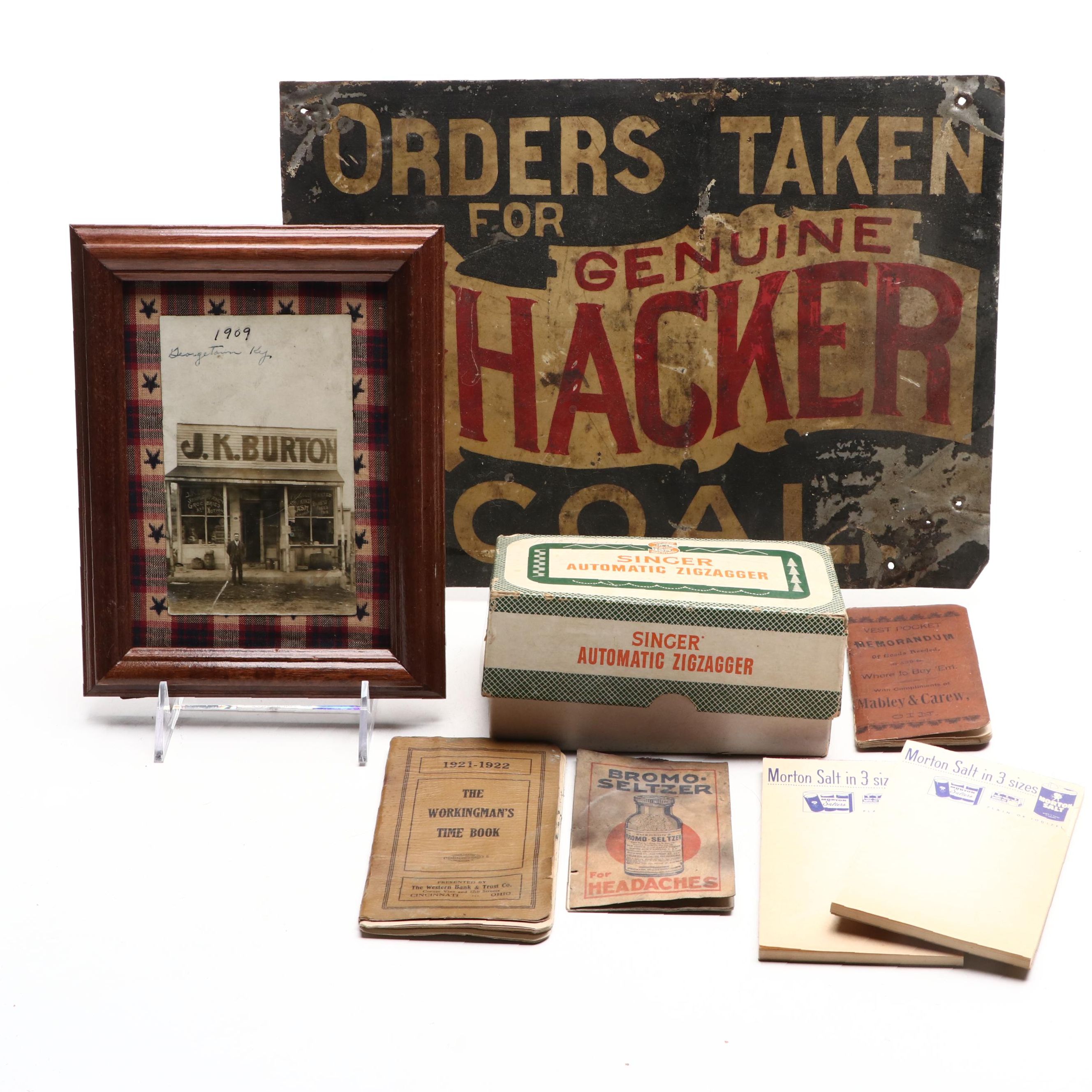 Thacker Coal Sign, Singer Automatic Zigzagger with Other Ephemera