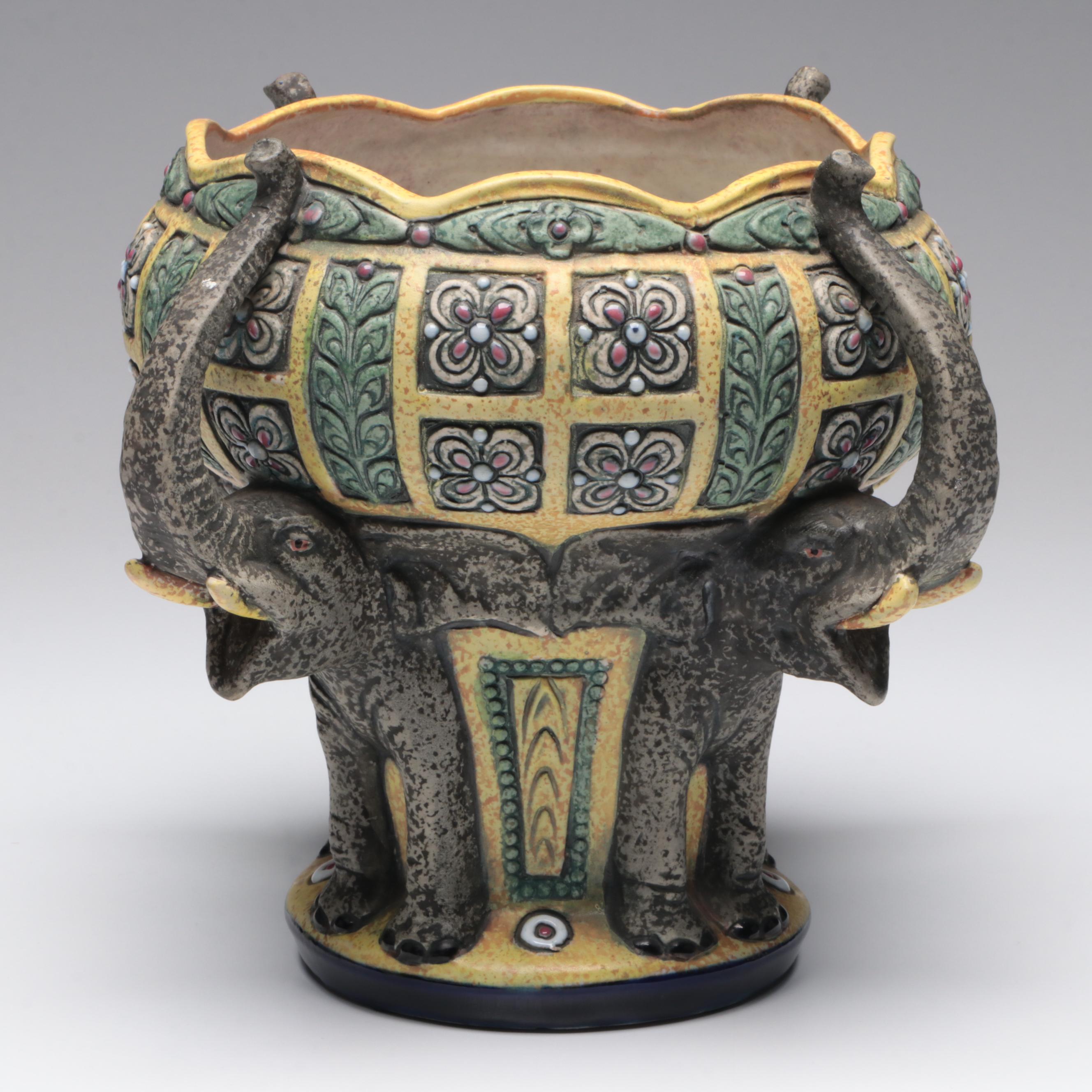 Czech Amphora Art Nouveau Enamel-Decorated Vase with Elephant Motif, Circa 1900