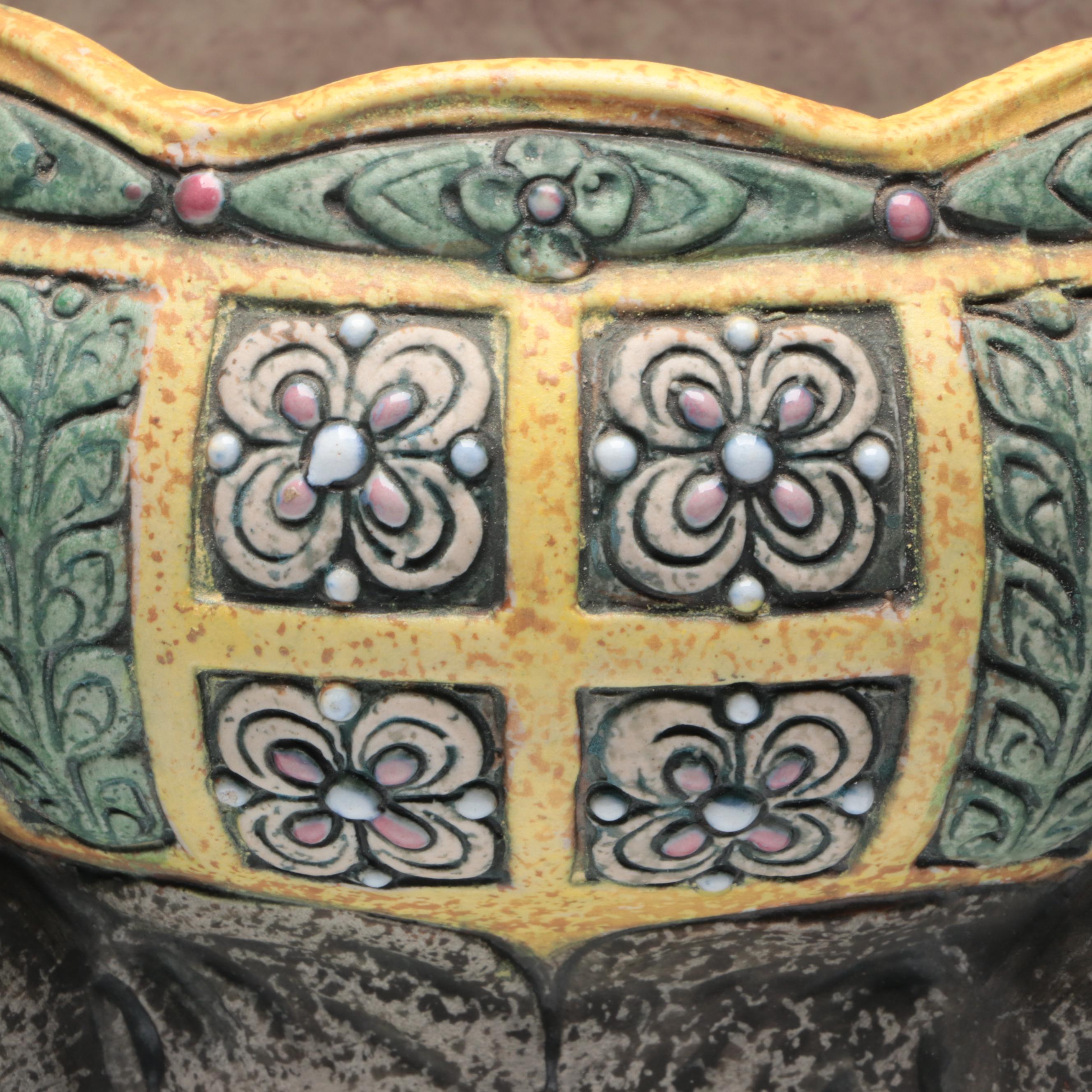 Czech Amphora Art Nouveau Enamel-Decorated Vase with Elephant Motif, Circa 1900